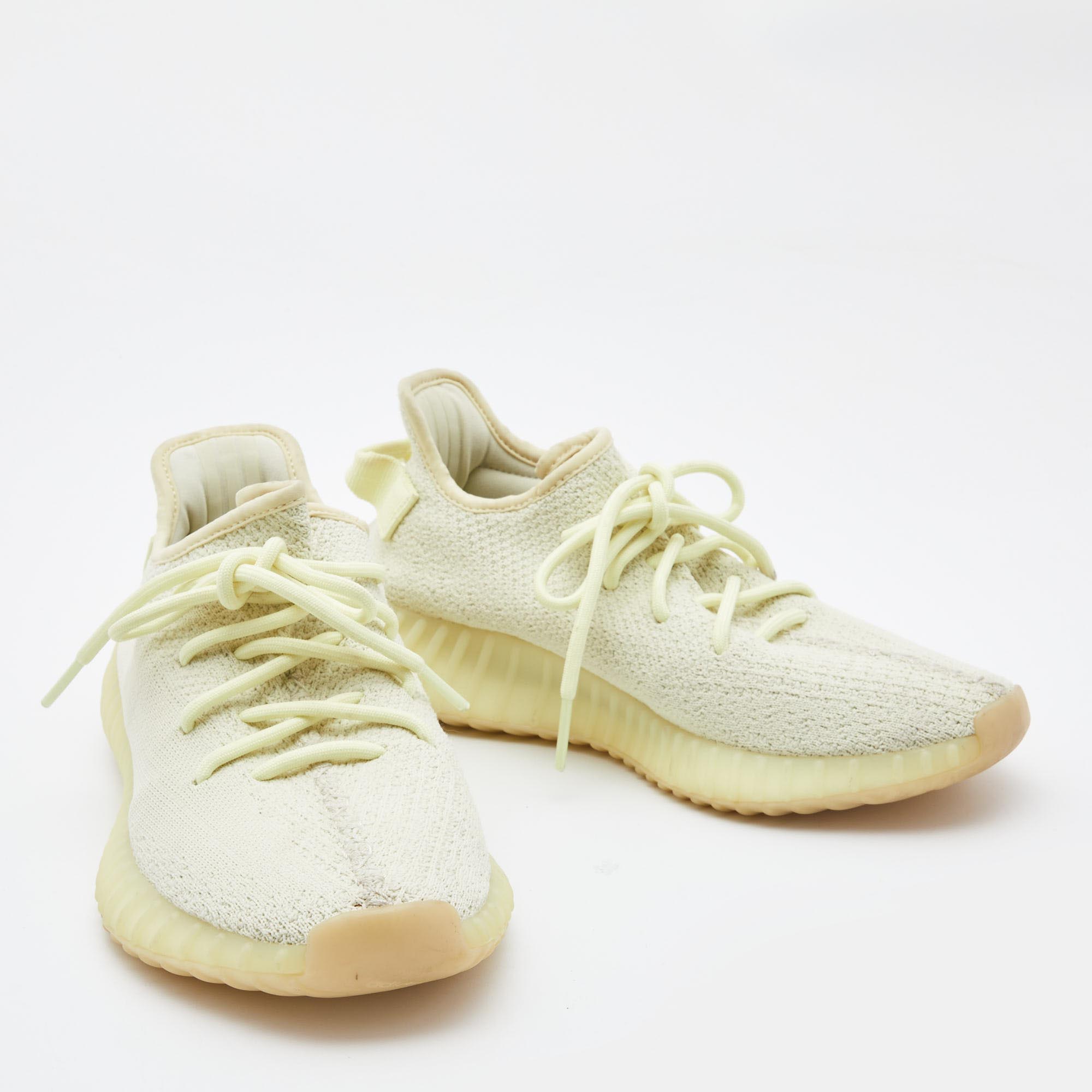 Yeezy X Adidas Light Yellow Knit Fabric Boost 350 V2 Butter Sneakers Size 41 1/3