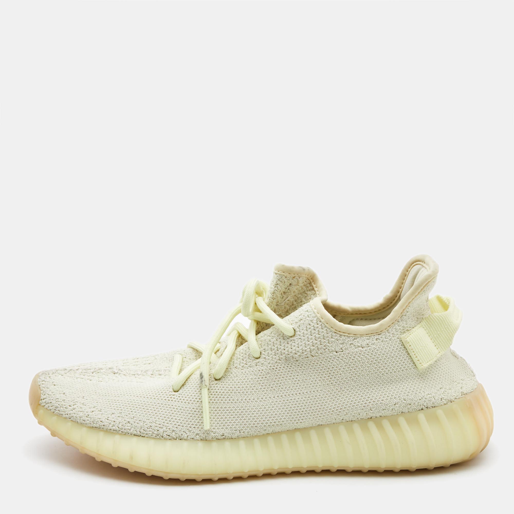 Yeezy x adidas light yellow knit fabric boost 350 v2 butter sneakers size 41 1/3