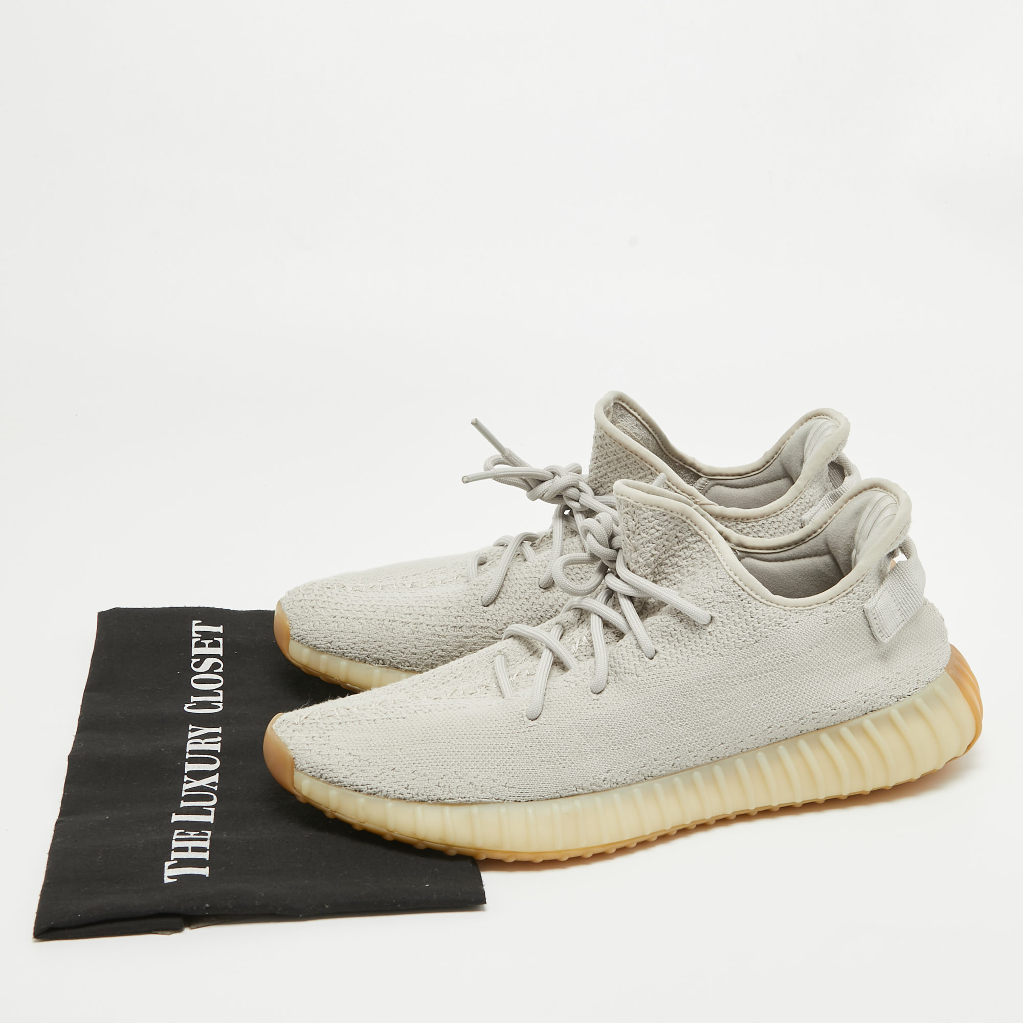 Yeezy X Adidas Grey Knit Fabric Boost 350 V2 Sesame Sneakers Size 46 2/3