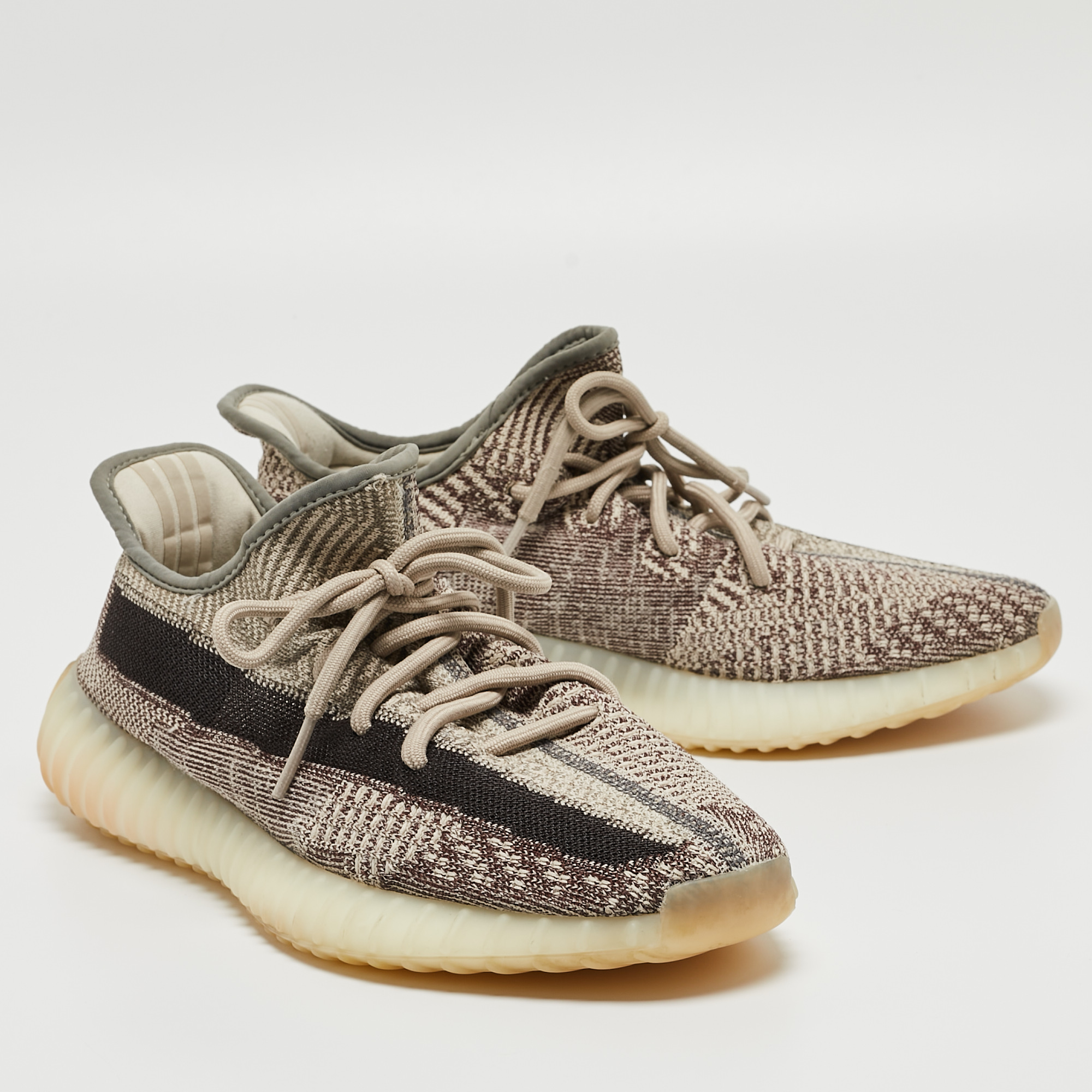 Yeezy X Adidas Beige/Brown Knit Fabric Boost 350 V2 Zyon Sneakers Size 41 1/3