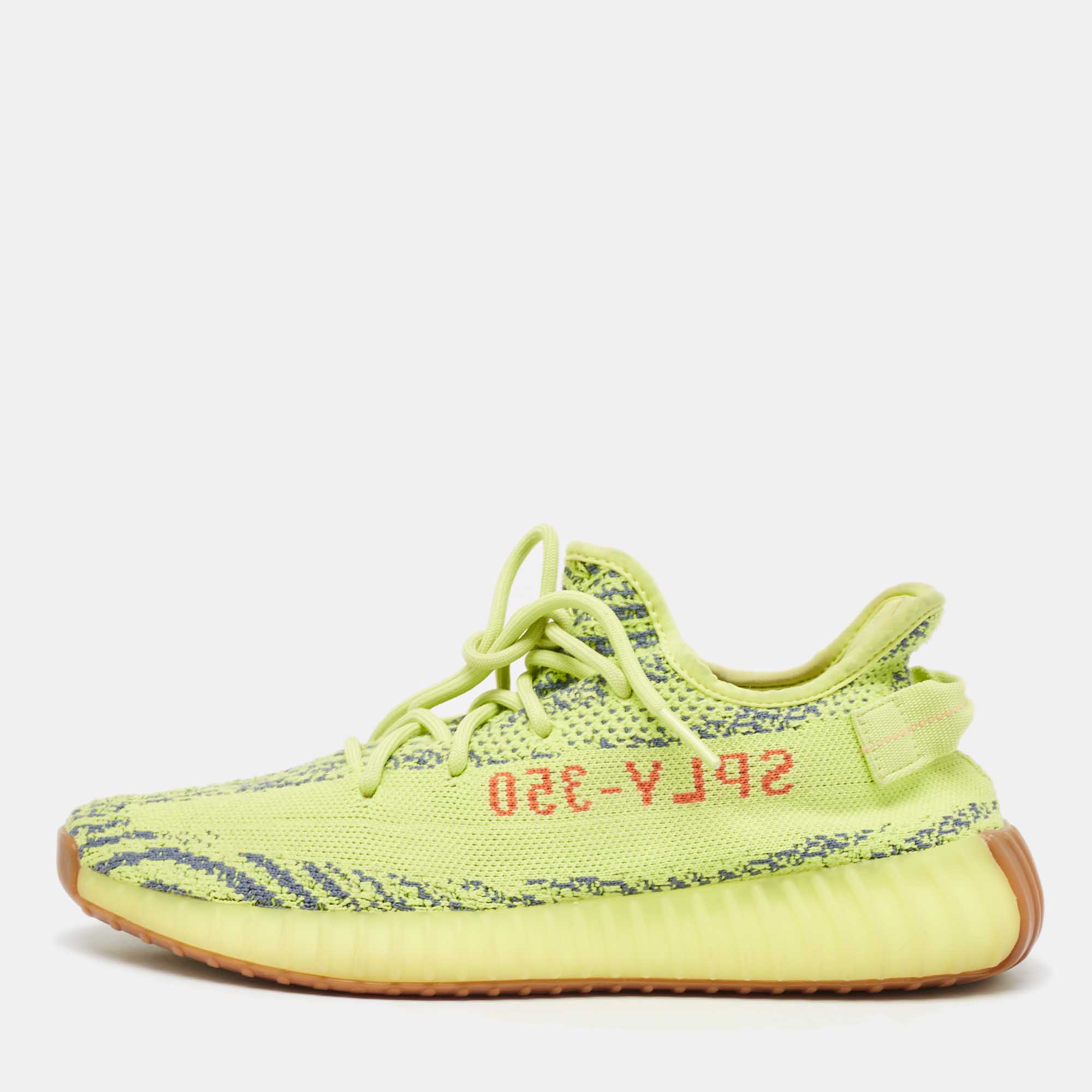 Yeezy x adidas neon yellow knit fabric boost 350 v2 semi frozen yellow sneakers size 42 2/3