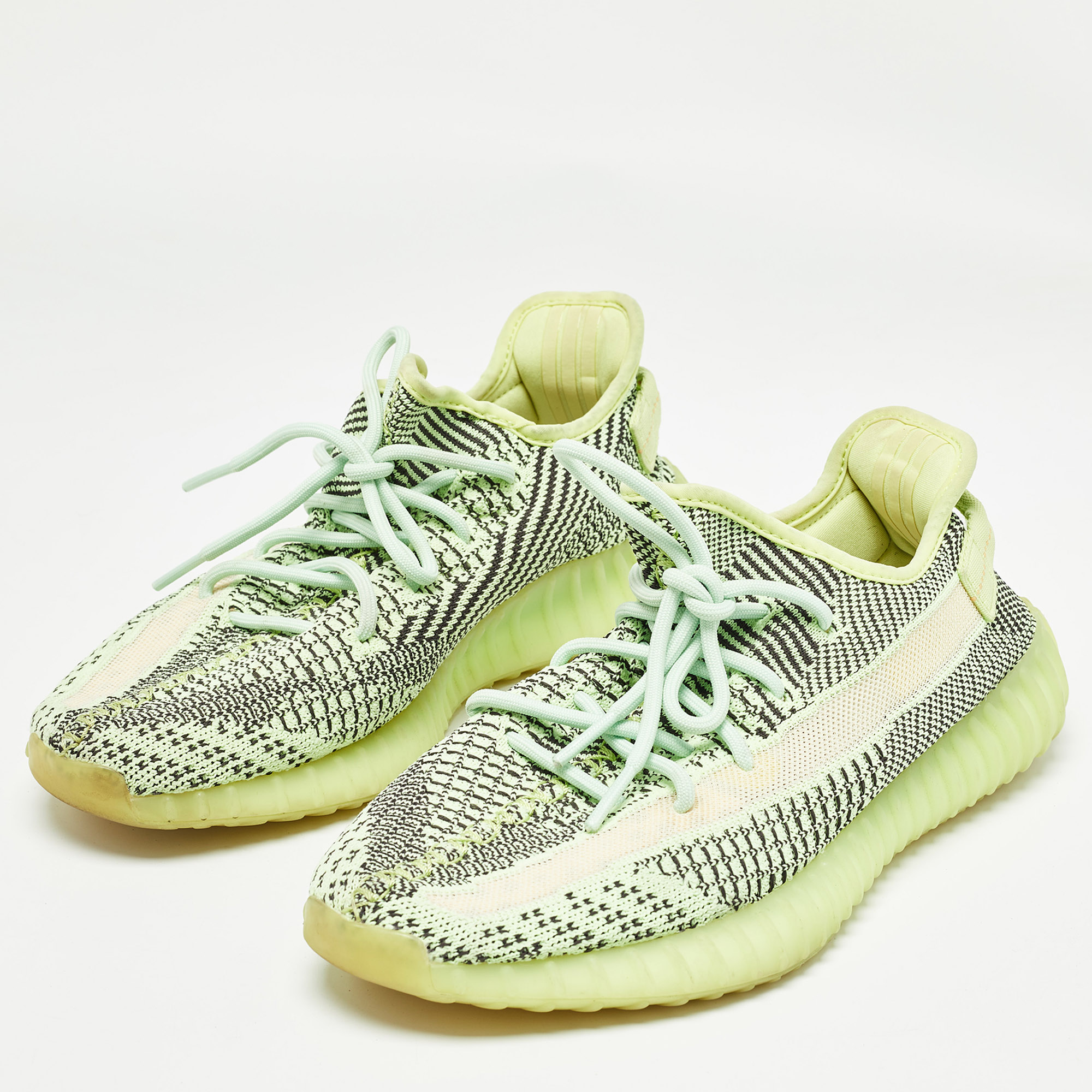 Yeezy X Adidas Neon Yellow Knit Fabric Boost 350 V2 Semi Frozen Yellow Sneakers Size 43 2/3