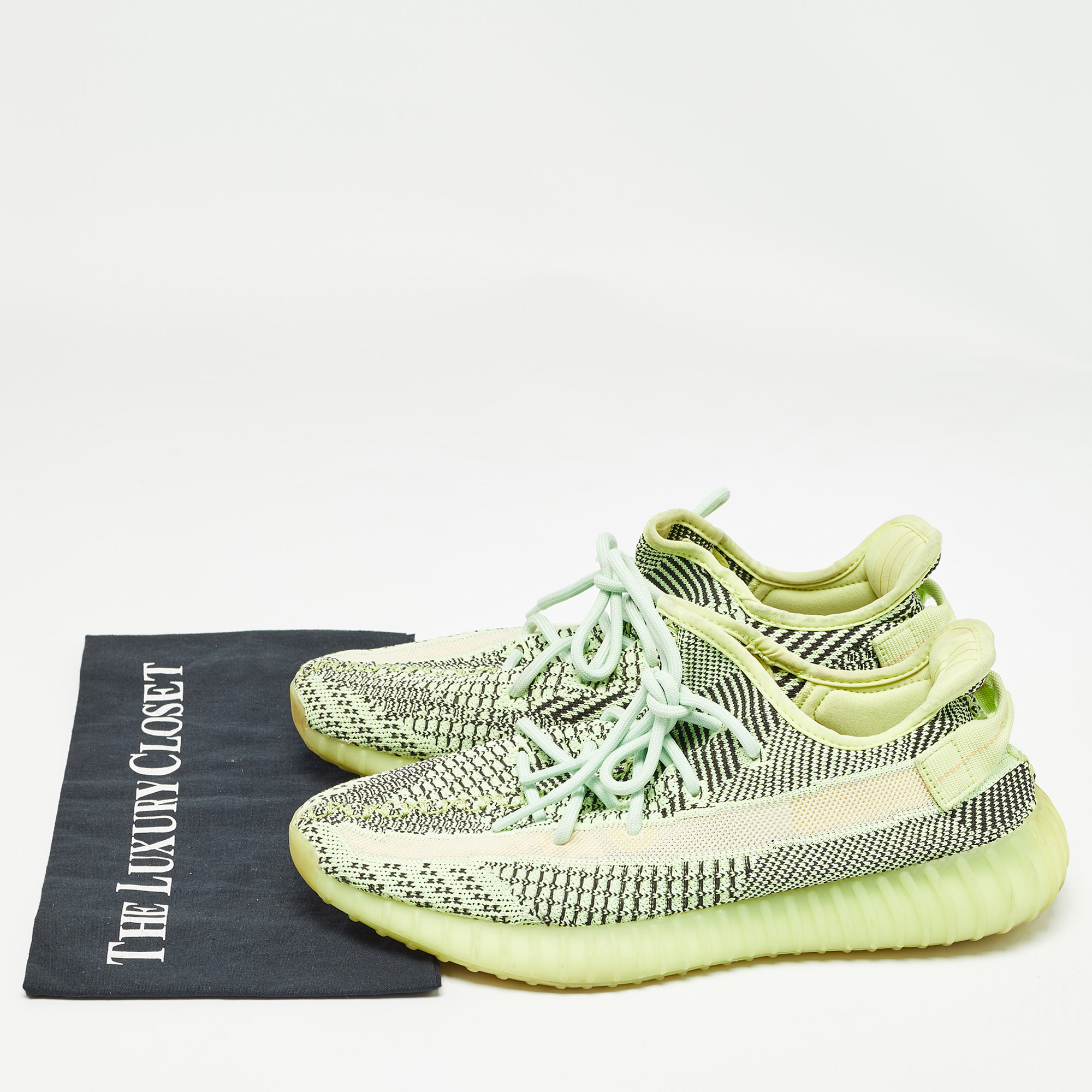 Yeezy X Adidas Neon Yellow Knit Fabric Boost 350 V2 Semi Frozen Yellow Sneakers Size 43 2/3