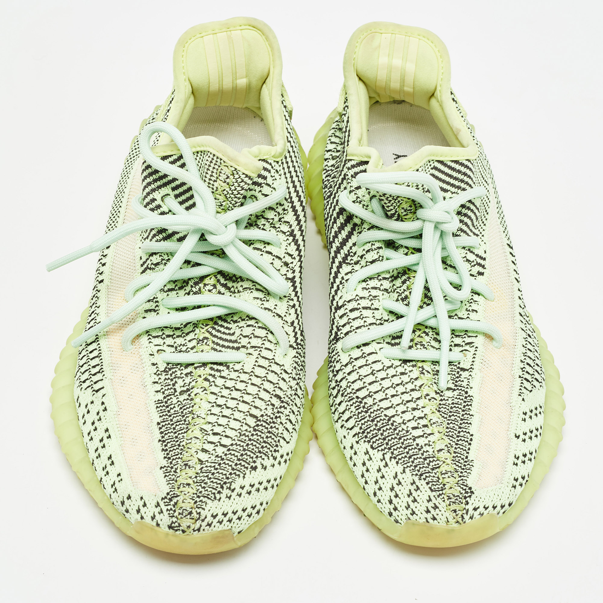 Yeezy X Adidas Neon Yellow Knit Fabric Boost 350 V2 Semi Frozen Yellow Sneakers Size 43 2/3