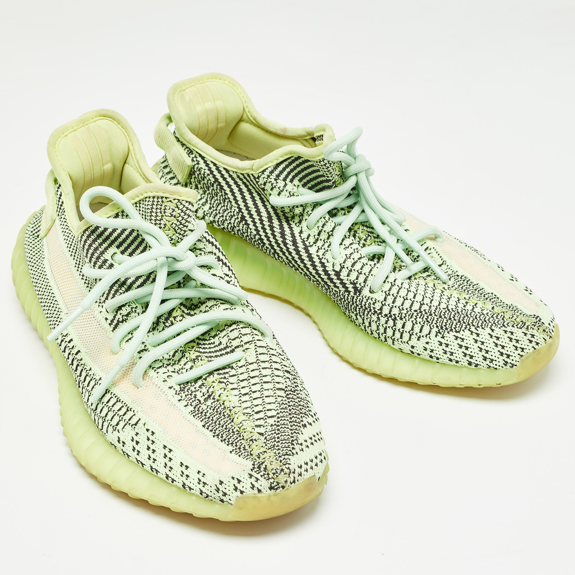 Yeezy X Adidas Neon Yellow Knit Fabric Boost 350 V2 Semi Frozen Yellow Sneakers Size 43 2/3