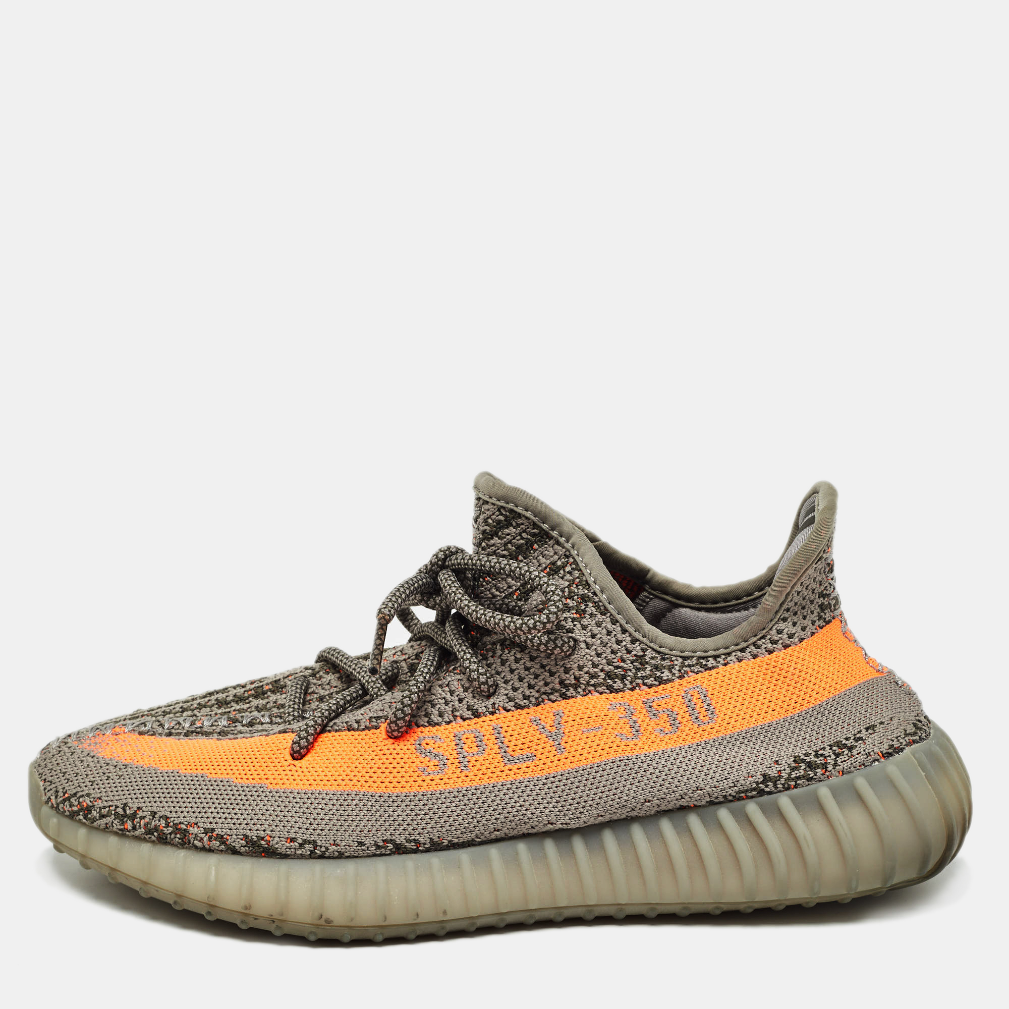 

Yeezy x Adidas Grey/Neon Orange Knit Fabric Boost 350 V2 Beluga Reflective Sneakers Size  1/3