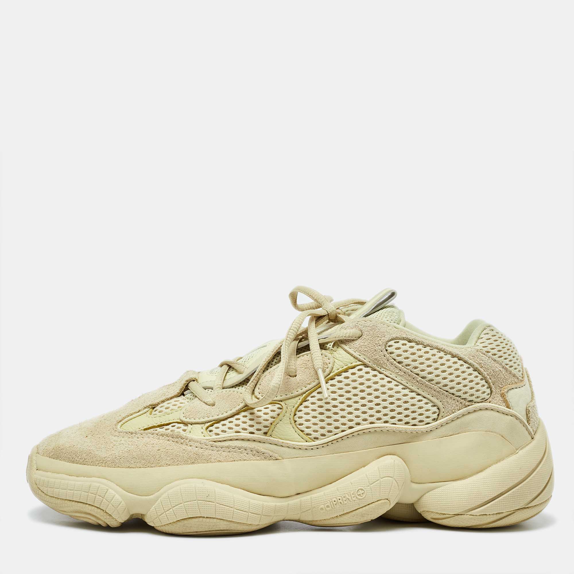 Yeezy x adidas light yellow suede and mesh yeezy 500 low top sneakers size 45.5