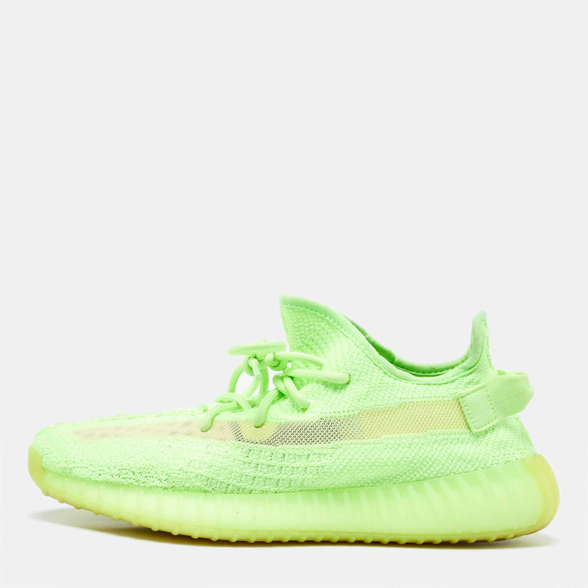 Yeezy x adidas green knit fabric boost 350 v2 "gid' glow sneakers size 41.5