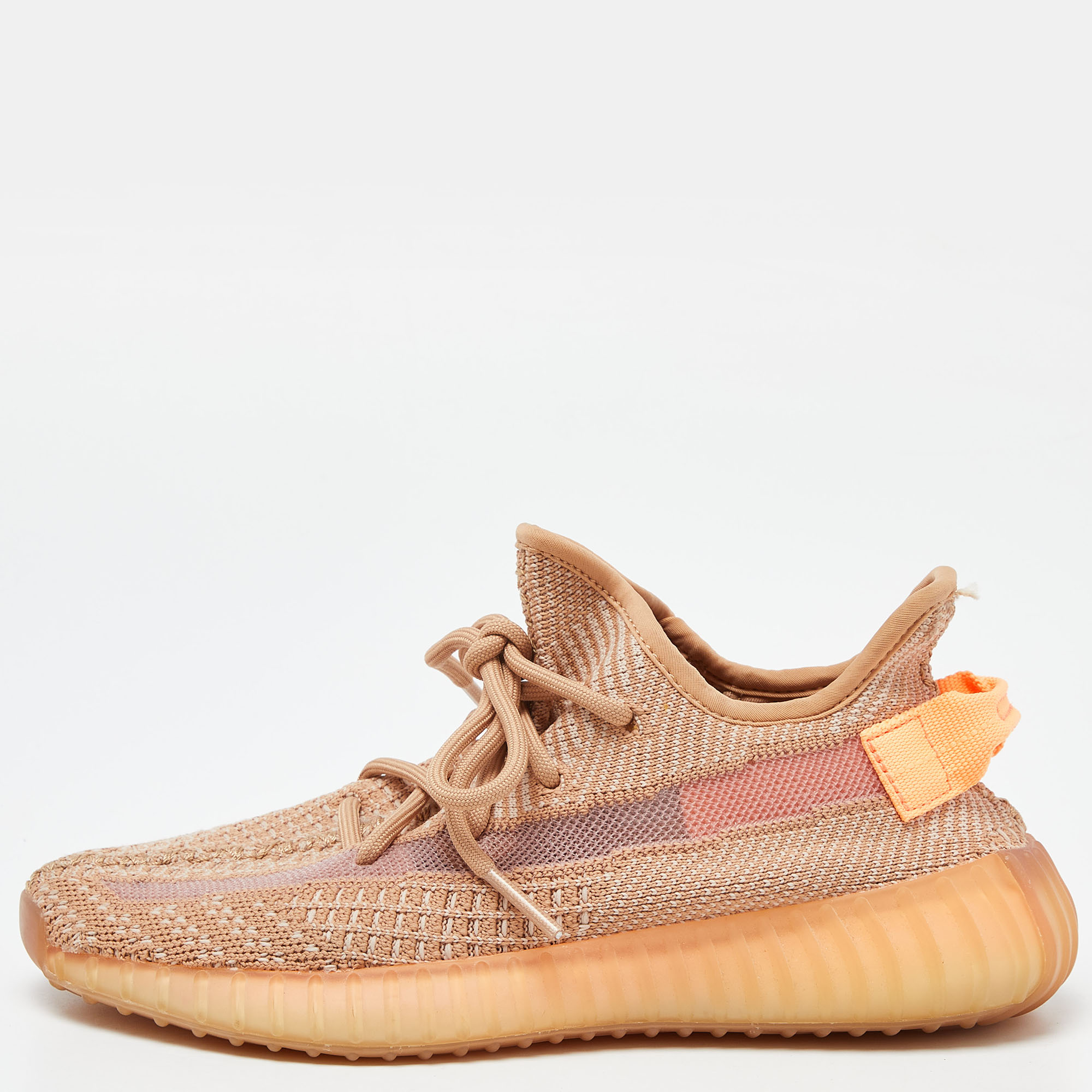 Yeezy x adidas orange knit fabric boost 350 v2 clay sneakers size 37 1/3