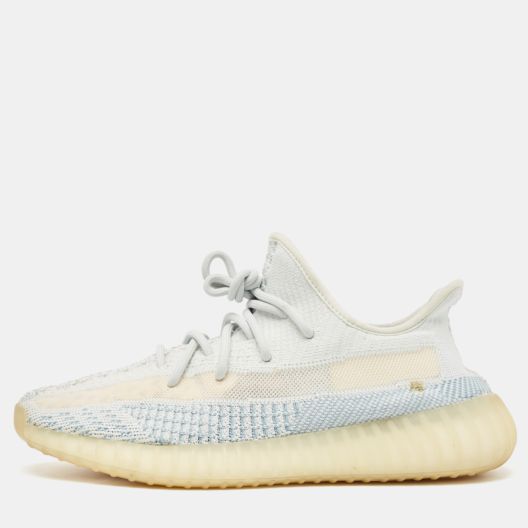 Yeezy x adidas blue/white knit fabric boost 350 v2 cloud white non reflective sneakers size 43 1/3