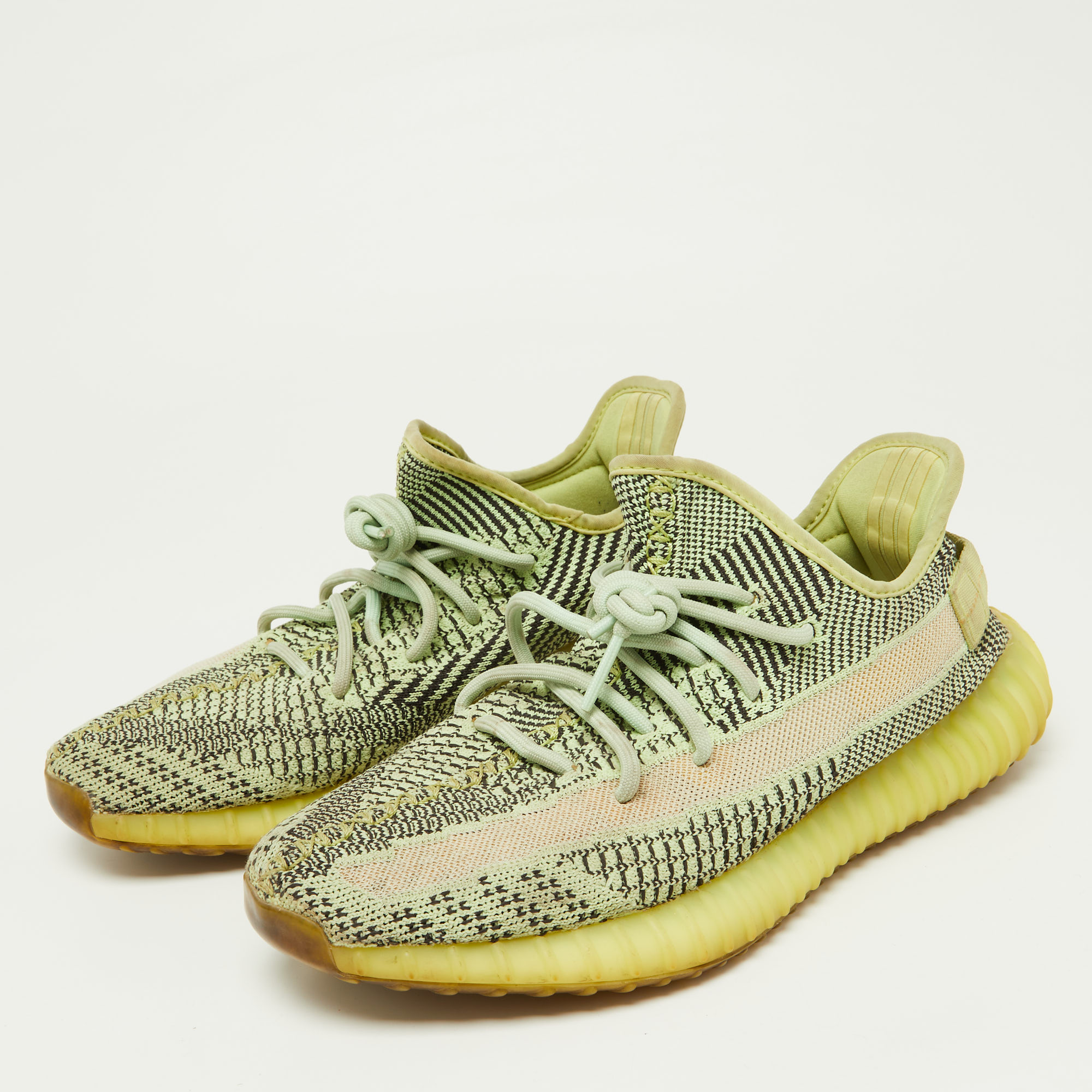 Yeezy X Adidas Neon Green Knit Fabric Boost 350 V2 Yeezreel (Non Reflective) Sneakers Size 43 1/2