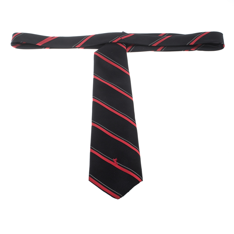 

Yves Saint Laurent Vintage Black and Red Diagonal Striped Silk Tie