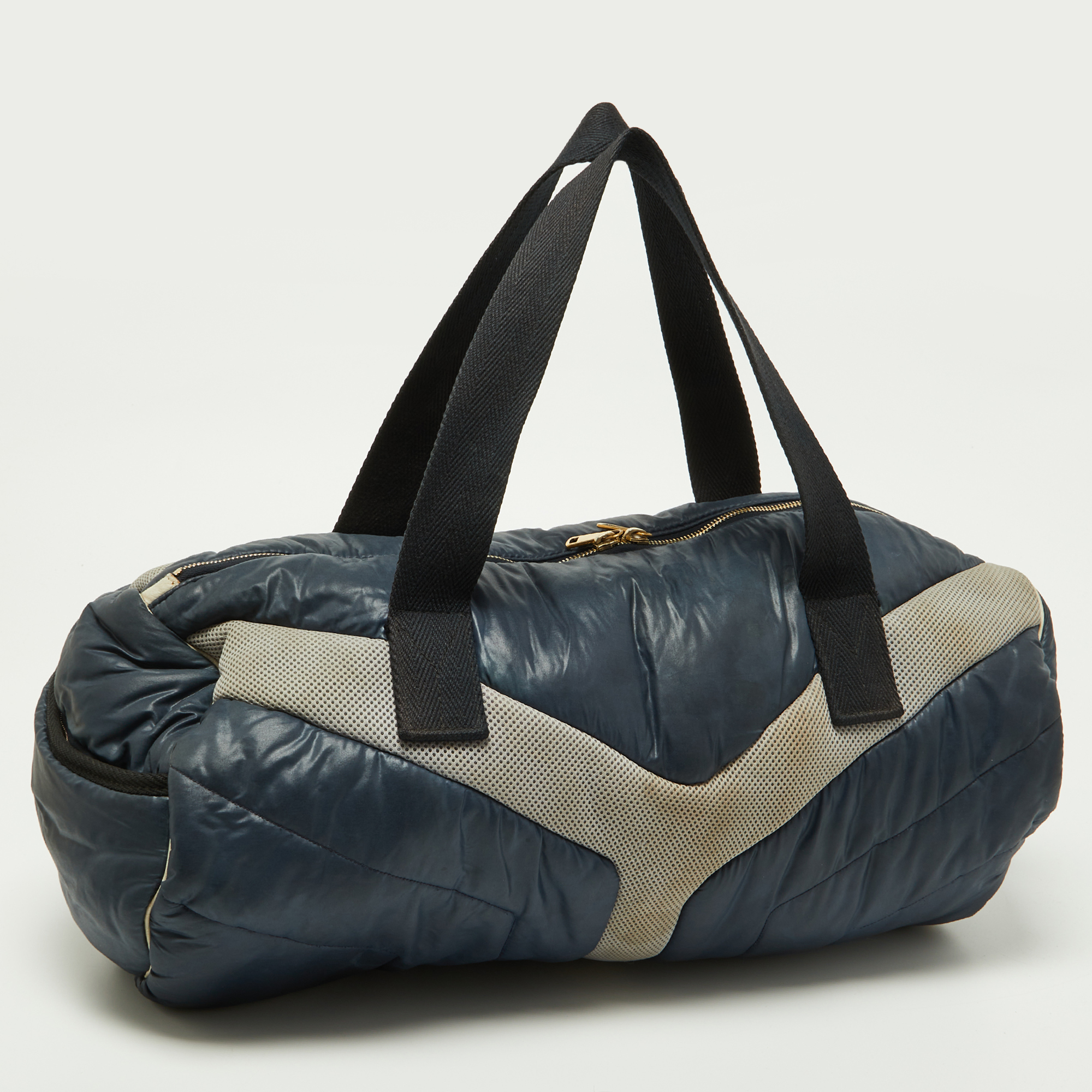 Yves Saint Laurent Navy Blue Satin And Knit Fabric Duffel Bag