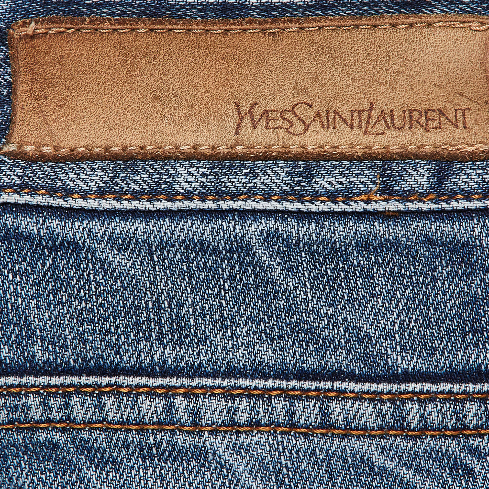 Yves Saint Laurent Vintage Blue Washed Denim Straight-Leg Jeans XL Waist 36