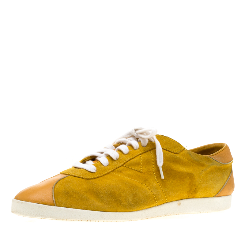Image of Saint Laurent Paris Yellow Suede And Leather Low Top Sneakers