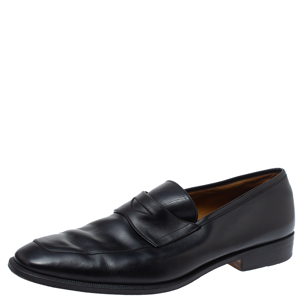 Image of Yves Saint Laurent Black Leather Penny Loafers Size