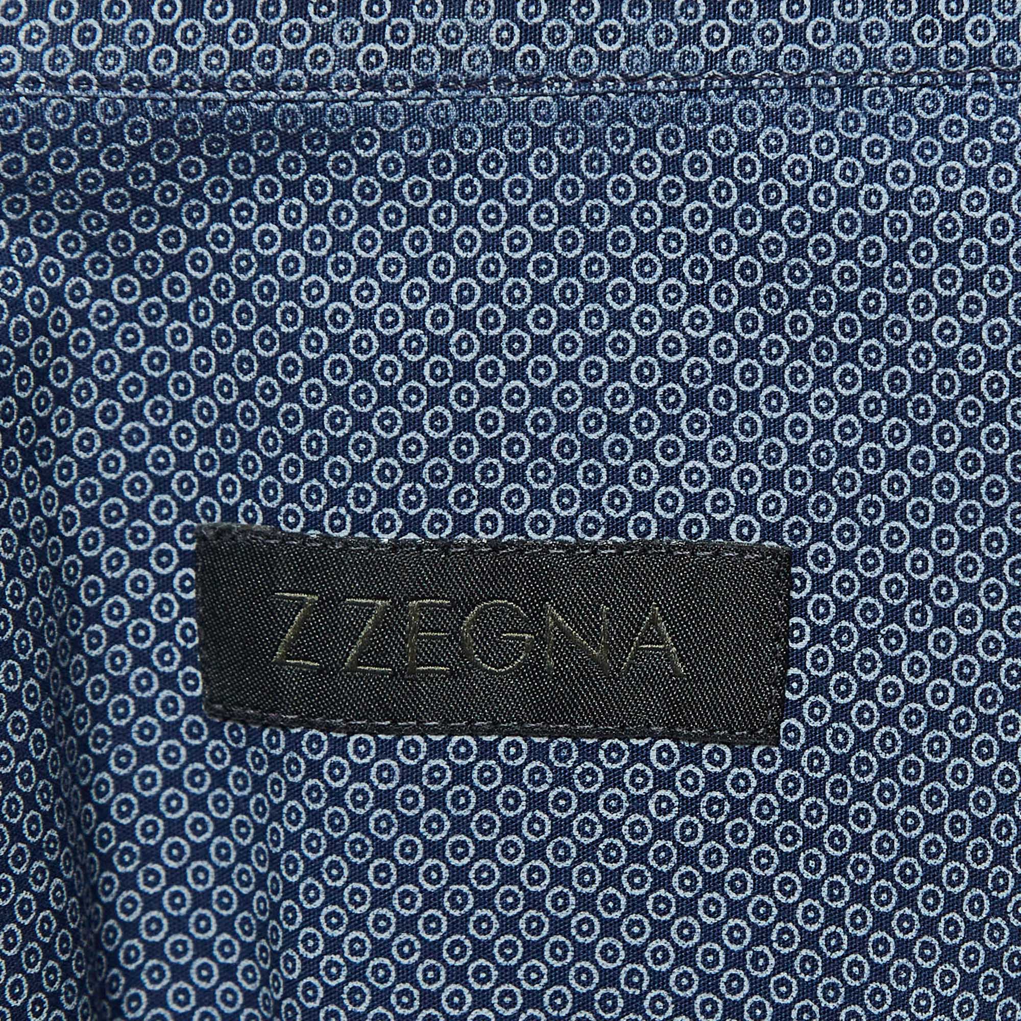 Z Zegna Blue Printed Cotton Button Front Shirt S