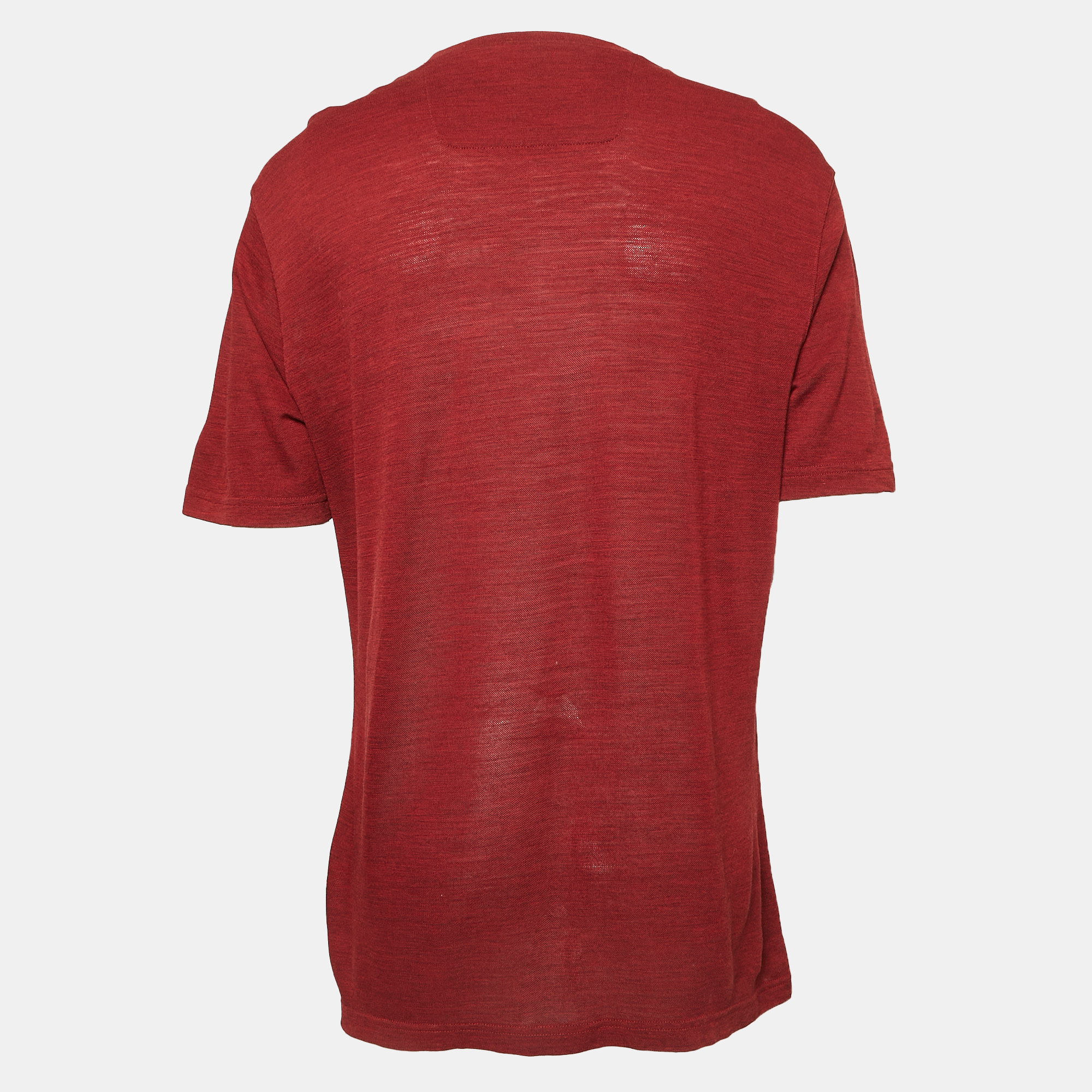 Z Zegna Dark Red Wool Round Neck T-Shirt XXL