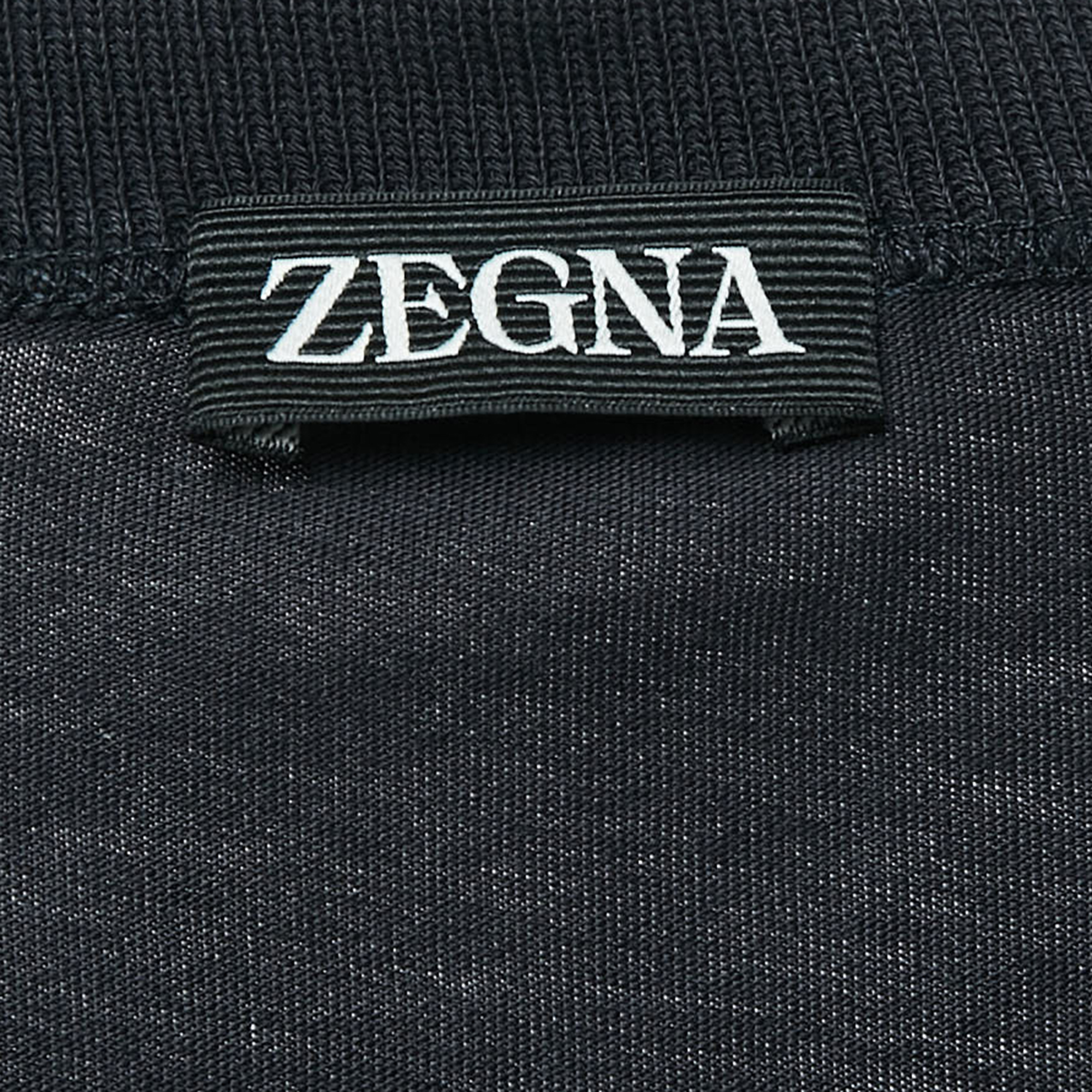 Zegna Black Logo Embroidered Cotton Jersey Crew Neck T-Shirt XXL