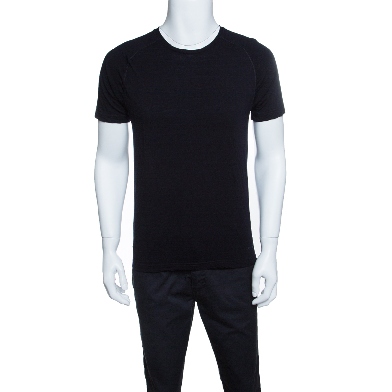 Image of Z Zegna Techmerino Navy Blue Wool Crew Neck T-Shirt M