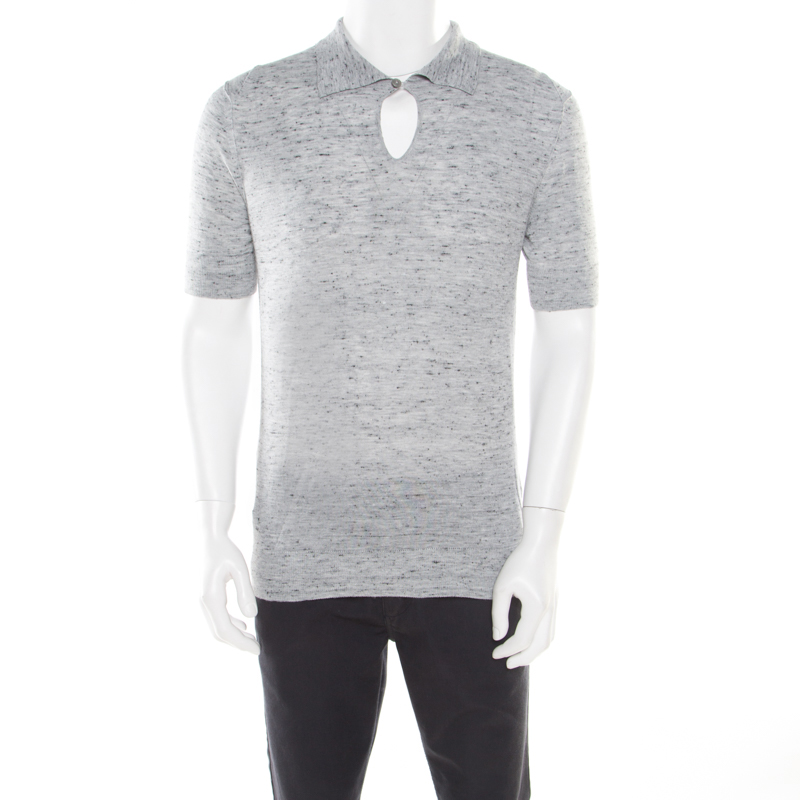 Image of Z Zegna Grey Marled Keyhole Detail Short Sleeve T-Shirt L