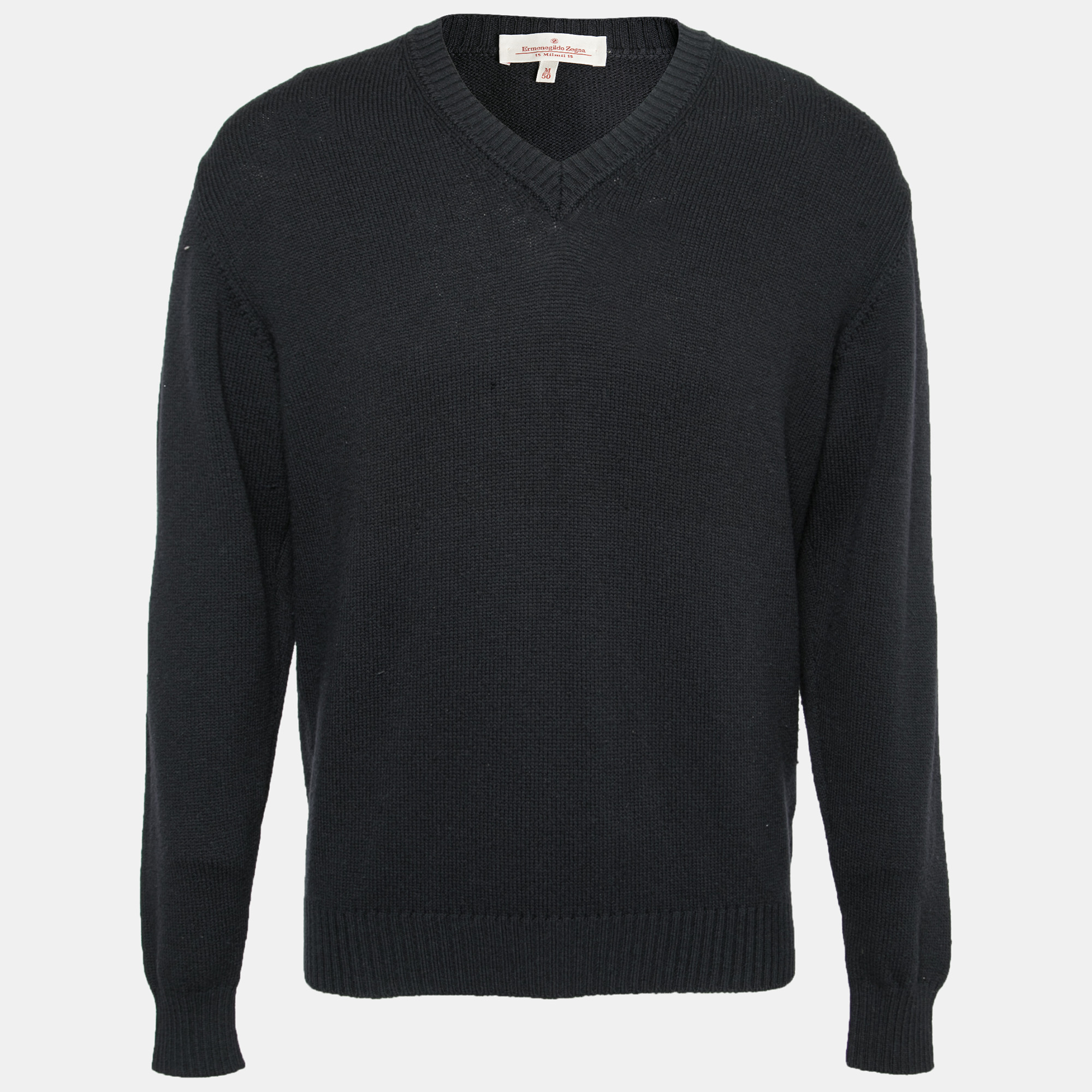 Z Zegna Navy Blue Wool V Neck Long Sleeve Sweater M