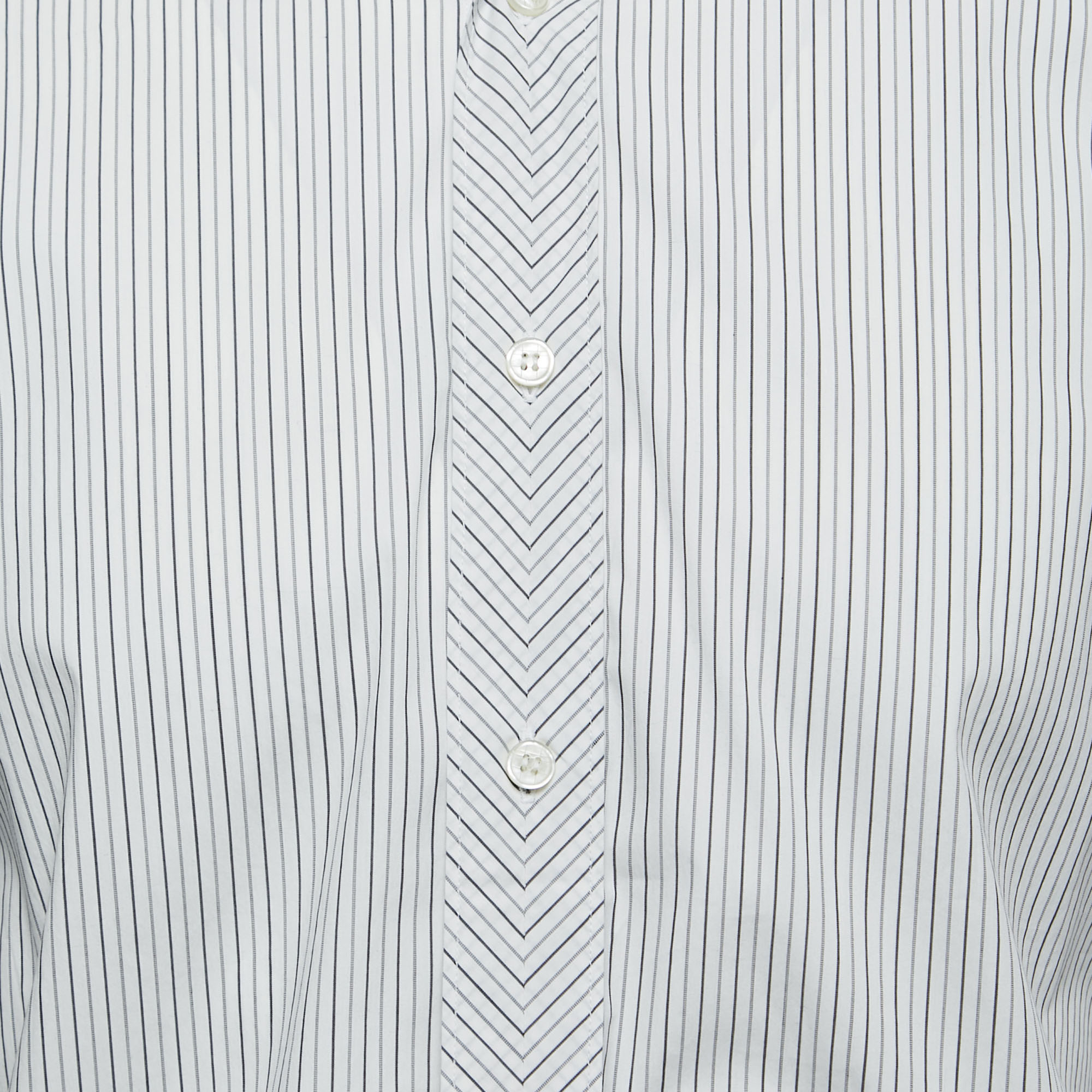 Z Zegna White Striped Stretch Cotton Button Front Shirt XL
