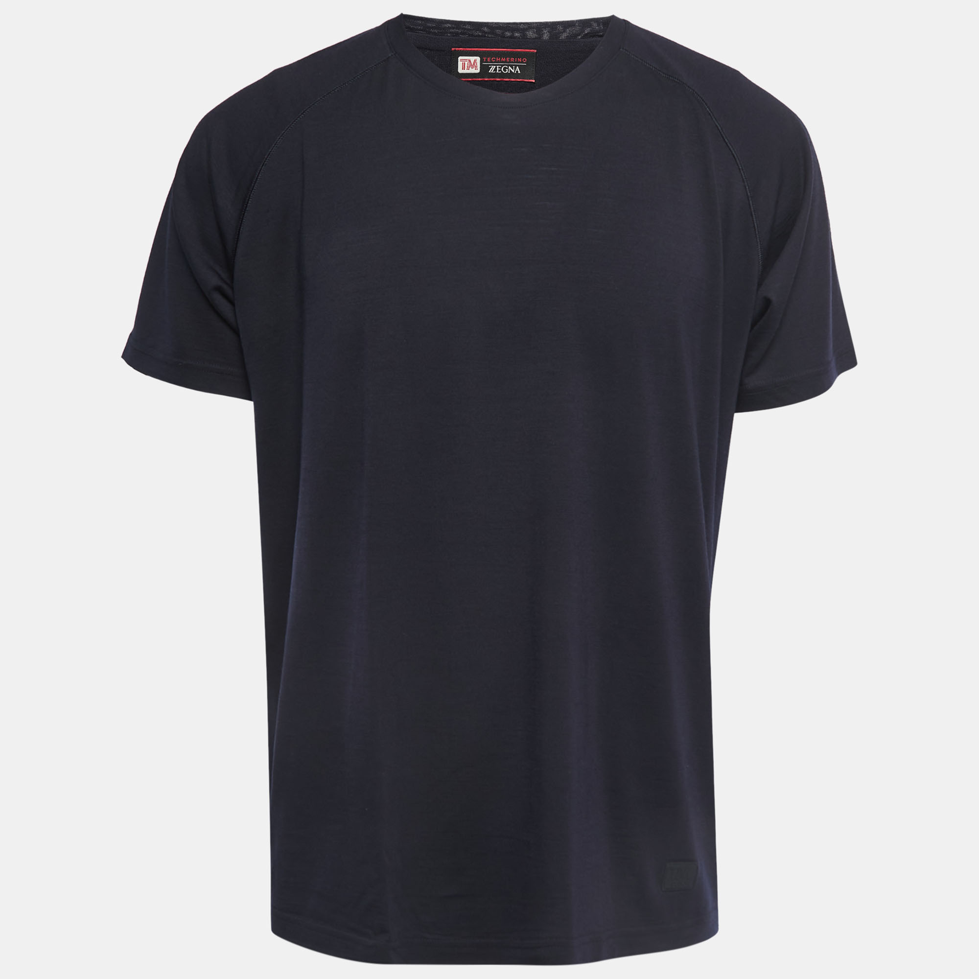 Zegna Navy Blue Wool Crew Neck Half Sleeve T-Shirt XL