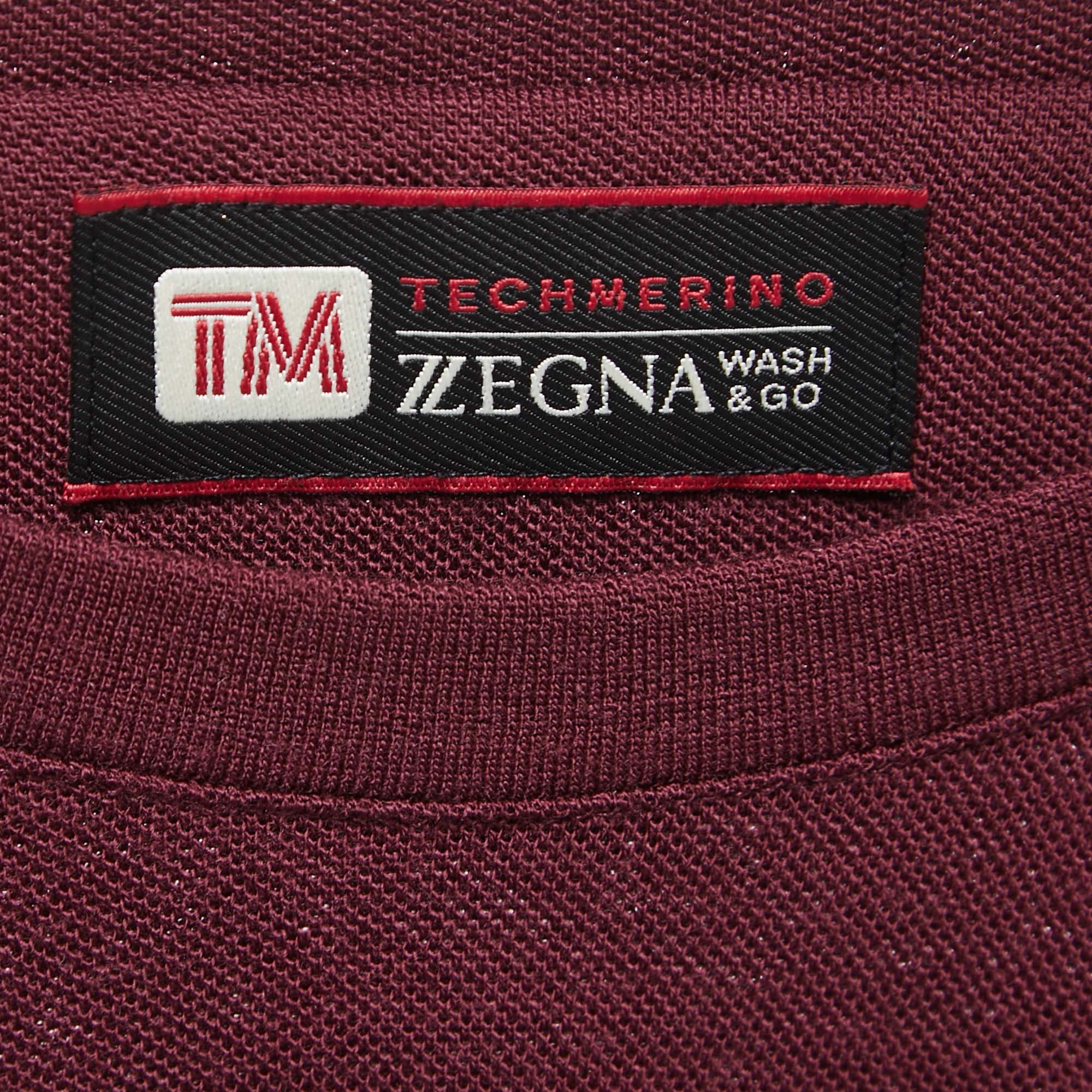 Z Zegna Techmerino Burgundy Wool Knit Crew Neck T-Shirt XXL