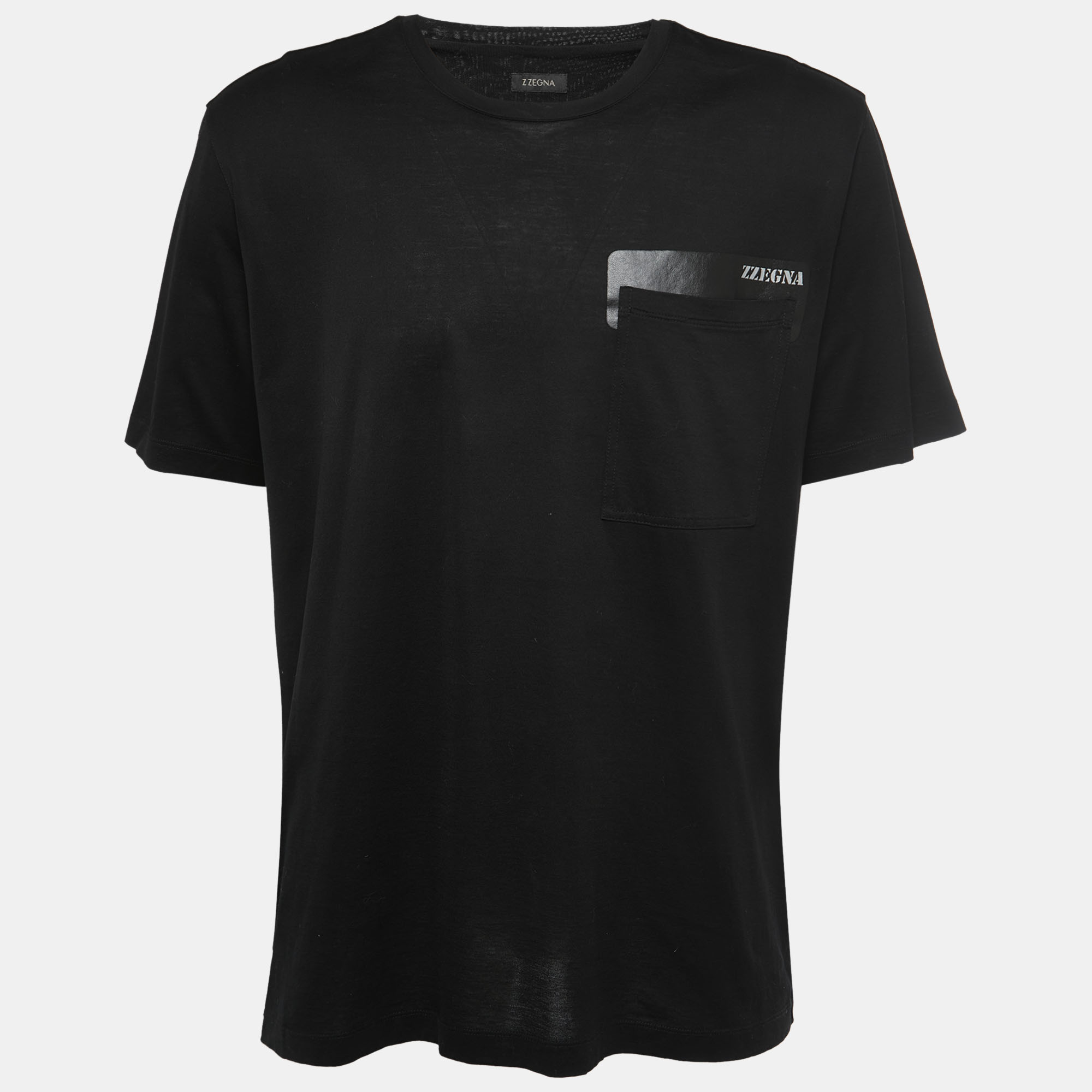 Z Zegna Black Cotton Logo Print Detail Crew Neck T-Shirt XXL