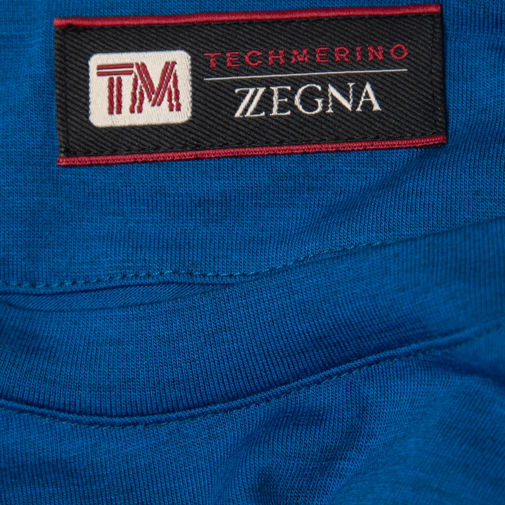 Z Zegna Techmerino Blue Wool Stripe Paneled Crew Neck T-Shirt L