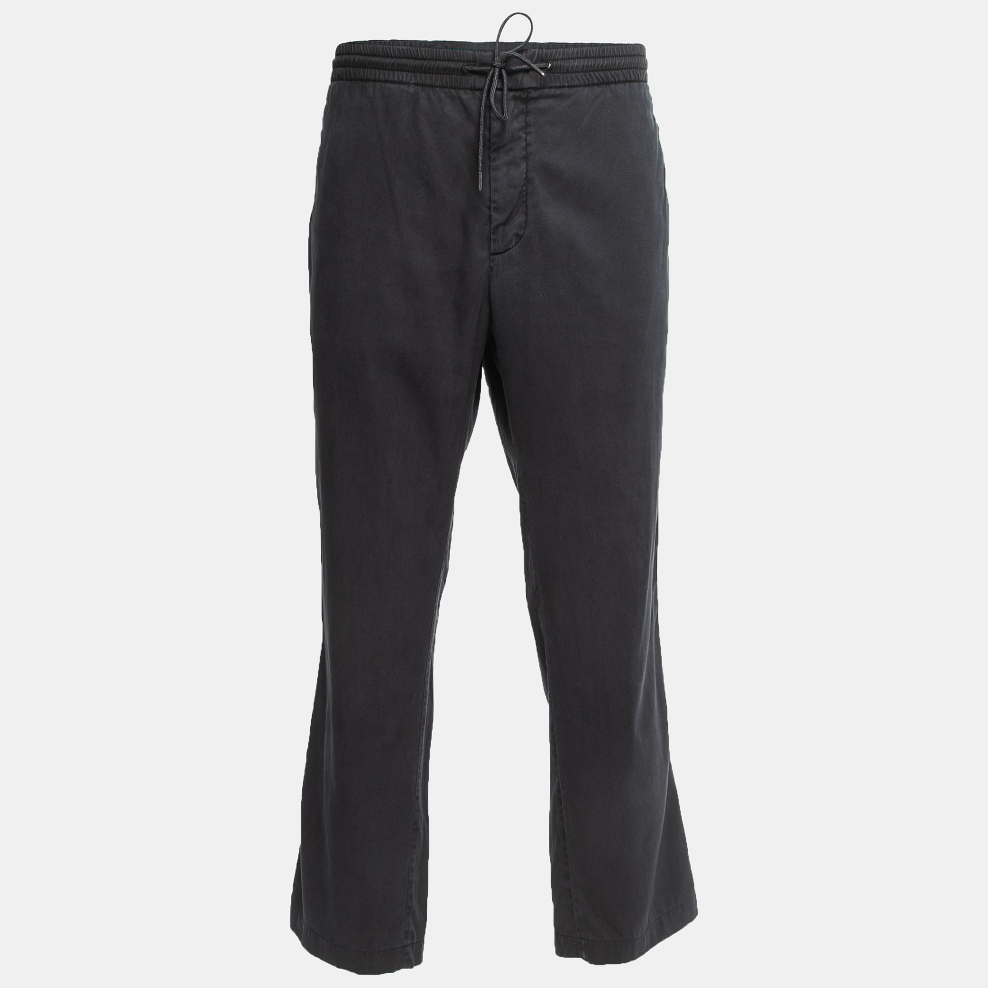 Z zegna black cotton blend drawstring waist trousers xxl/waist 37"