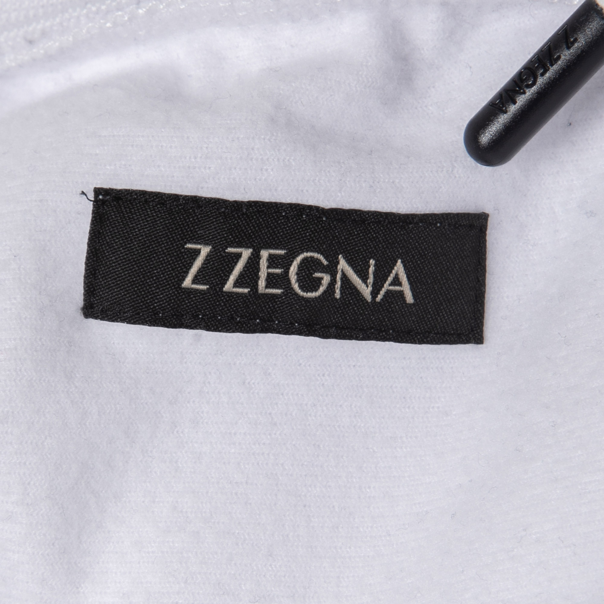 Z Zegna White/Navy Blue Logo Print Synthetic Joggers XL