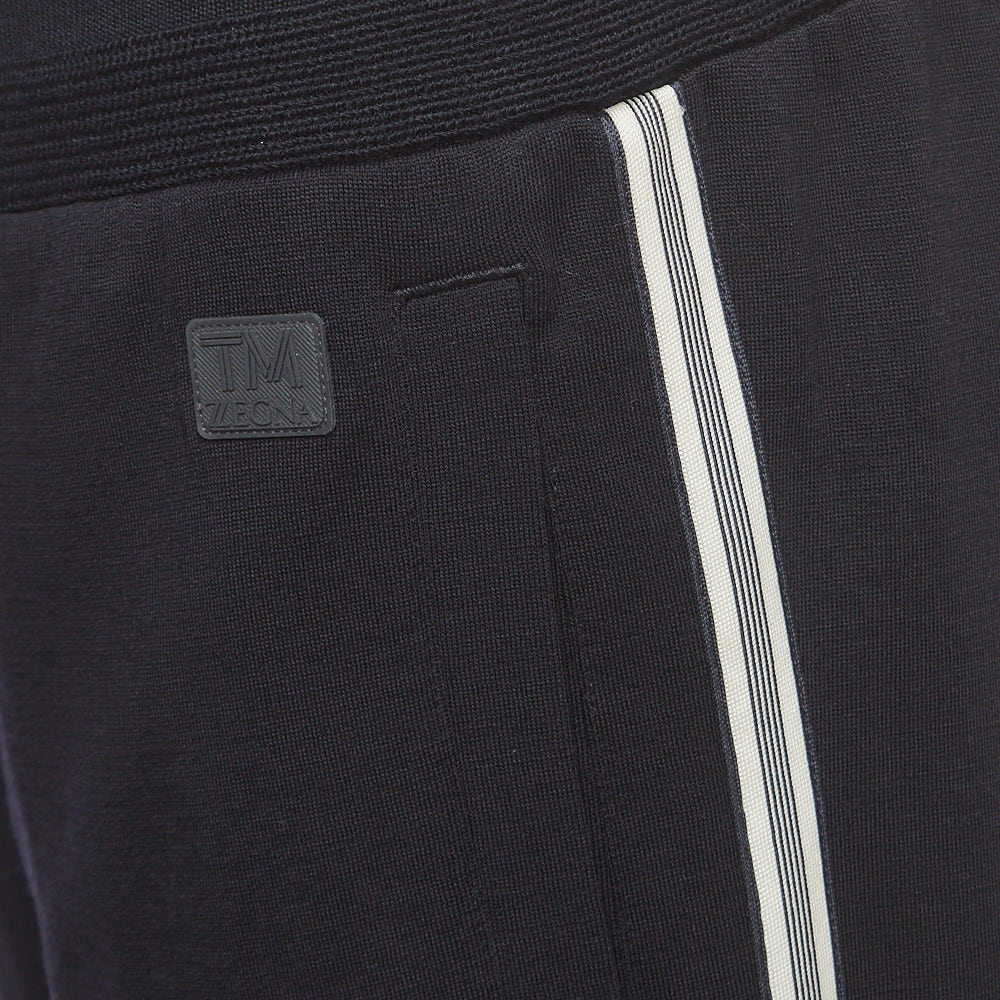 Z Zegna Techmerino Black Wool Contrast Stripe Detail Drawstring Pants L