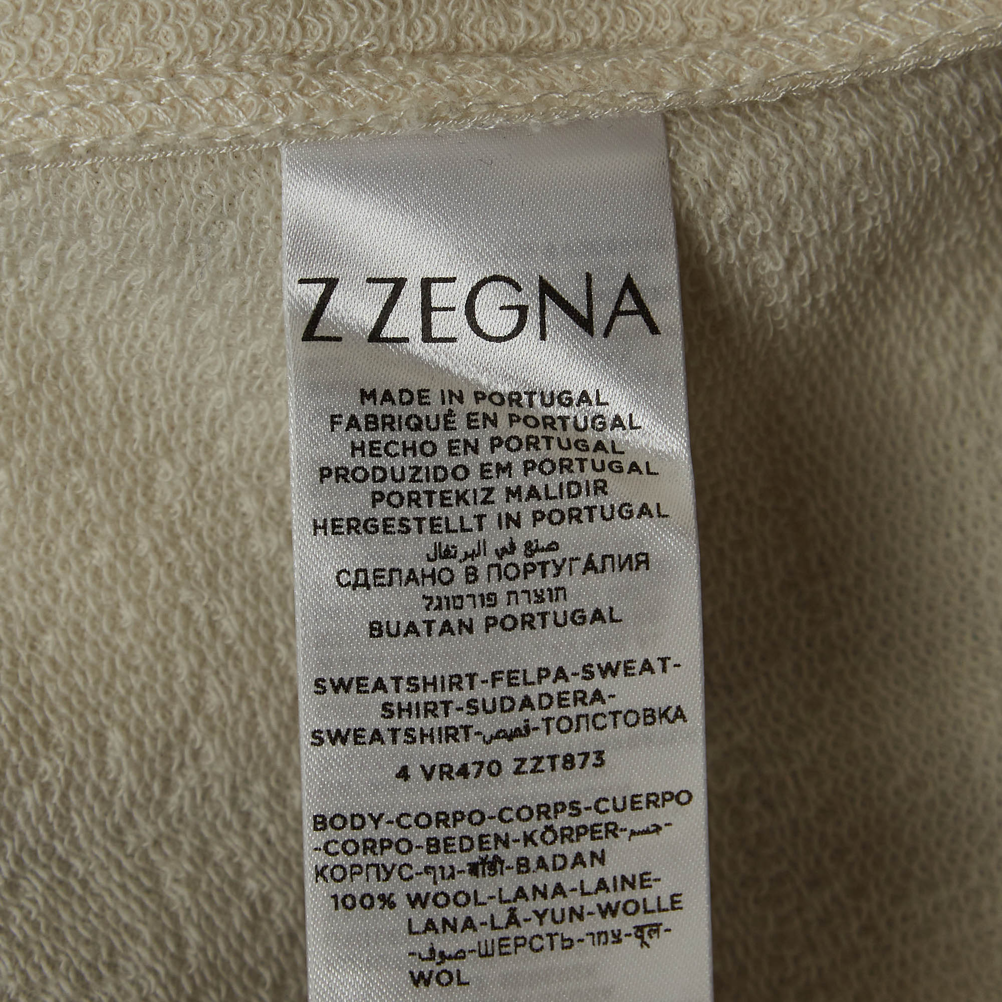 Z Zegna Techmerino Cream Patterned Wool Zip Front Sweatshirt M