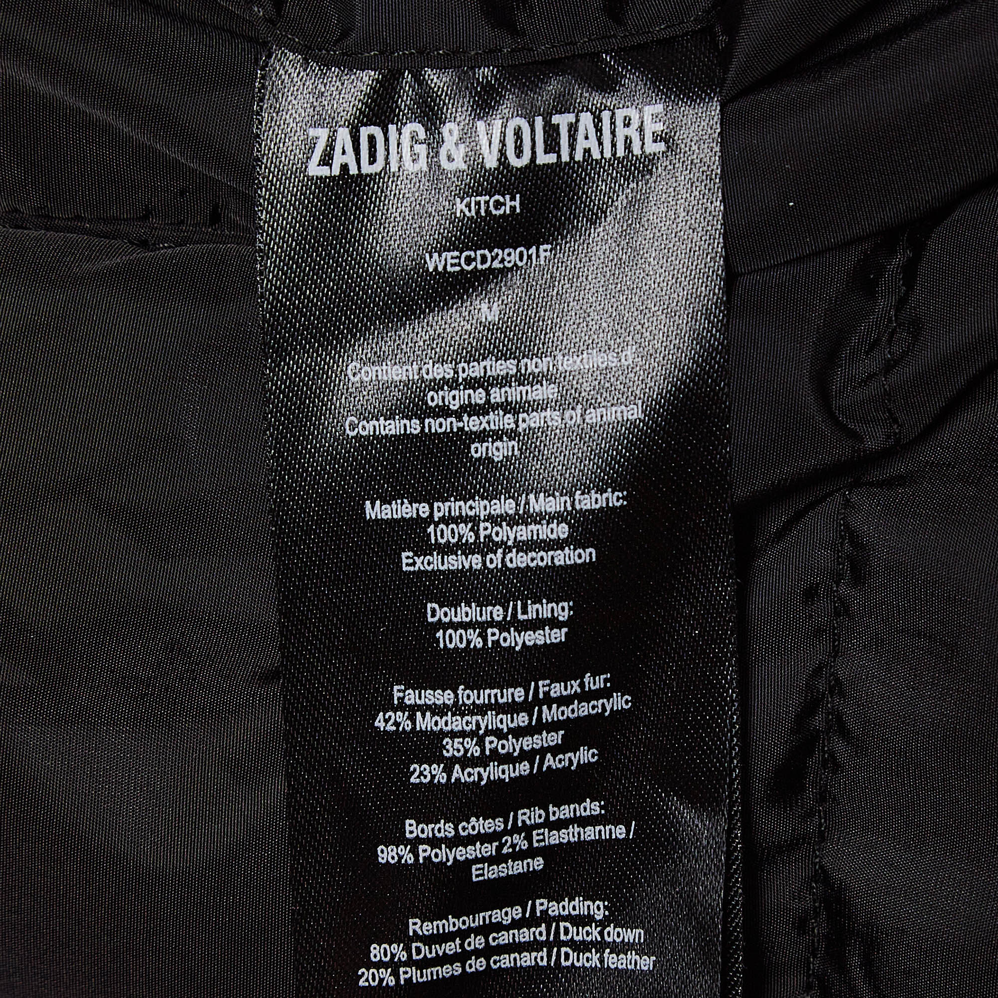 Zadig & Voltaire Black/Green Printed Fur Trim Nylon Reversible Puffer Jacket M