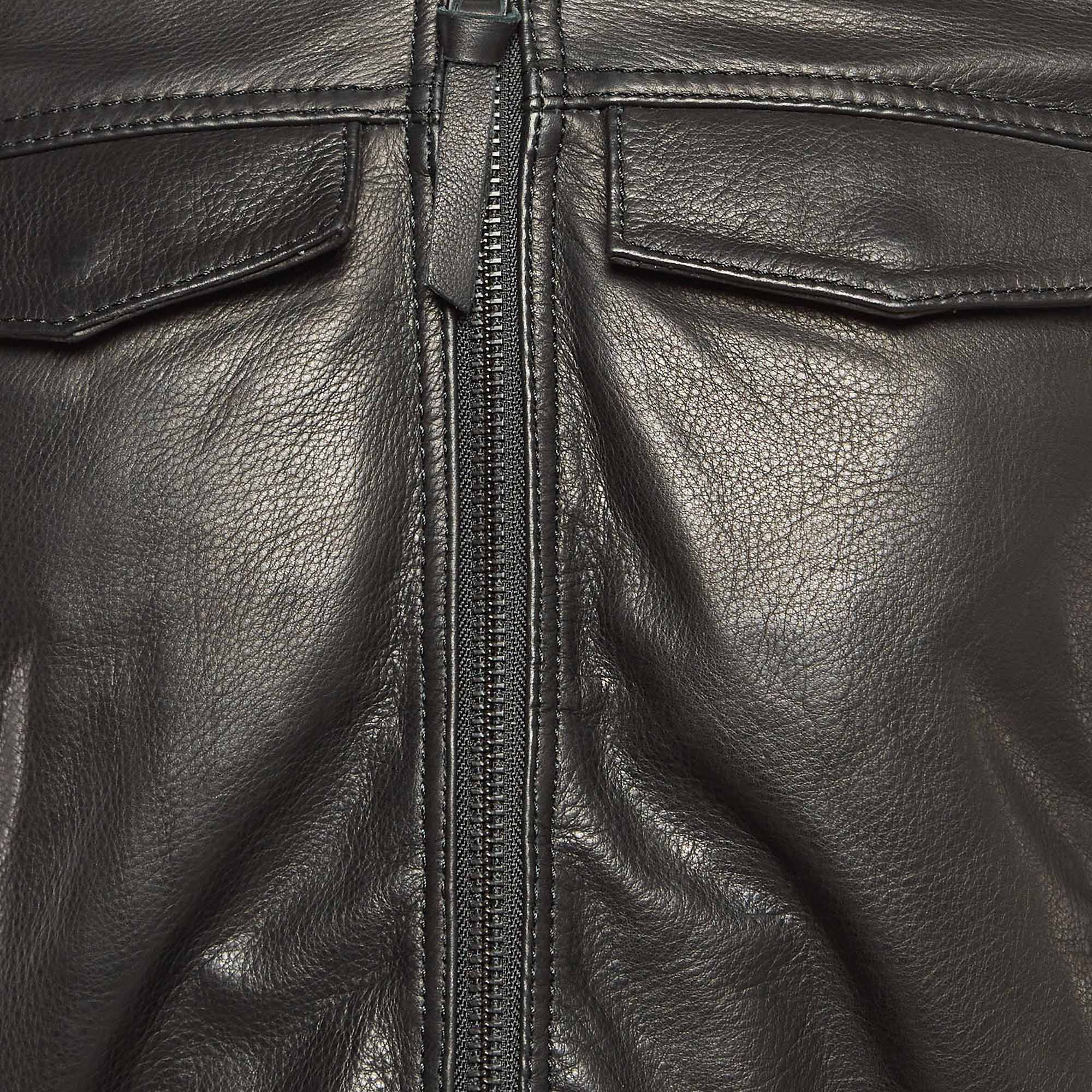 Zadig & Voltaire Black Leather Zip Front Jacket S