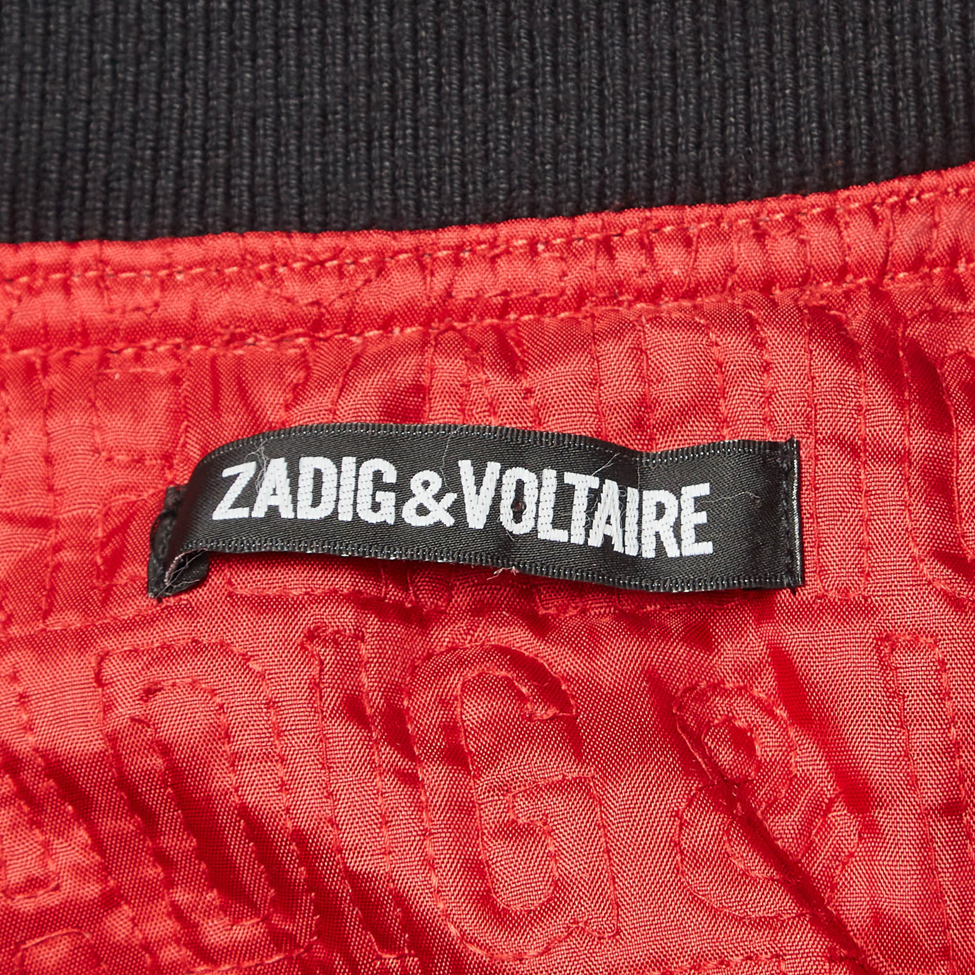 Zadig & Voltaire Black Drill Zip-Up Bradley Bomber Jacket S