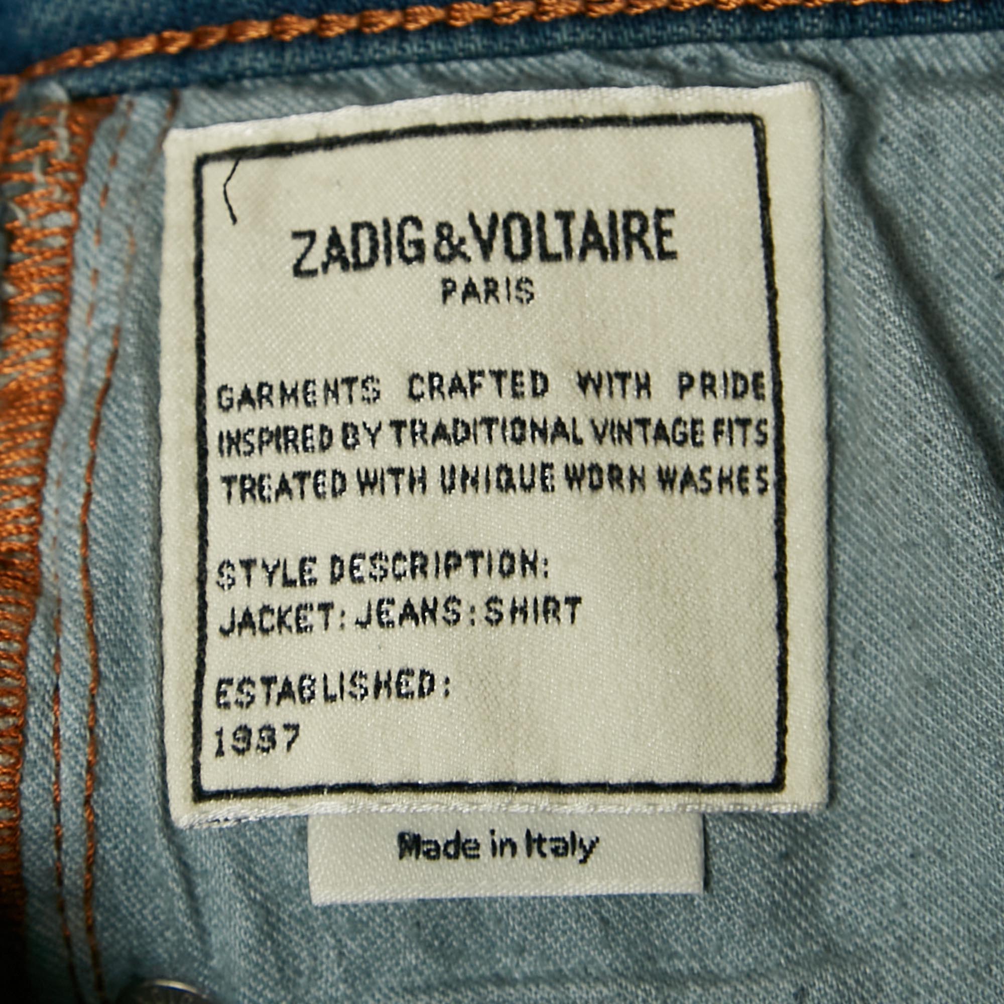 Zadig & Voltaire Blue Brushed Denim David Jeans XS Waist 30