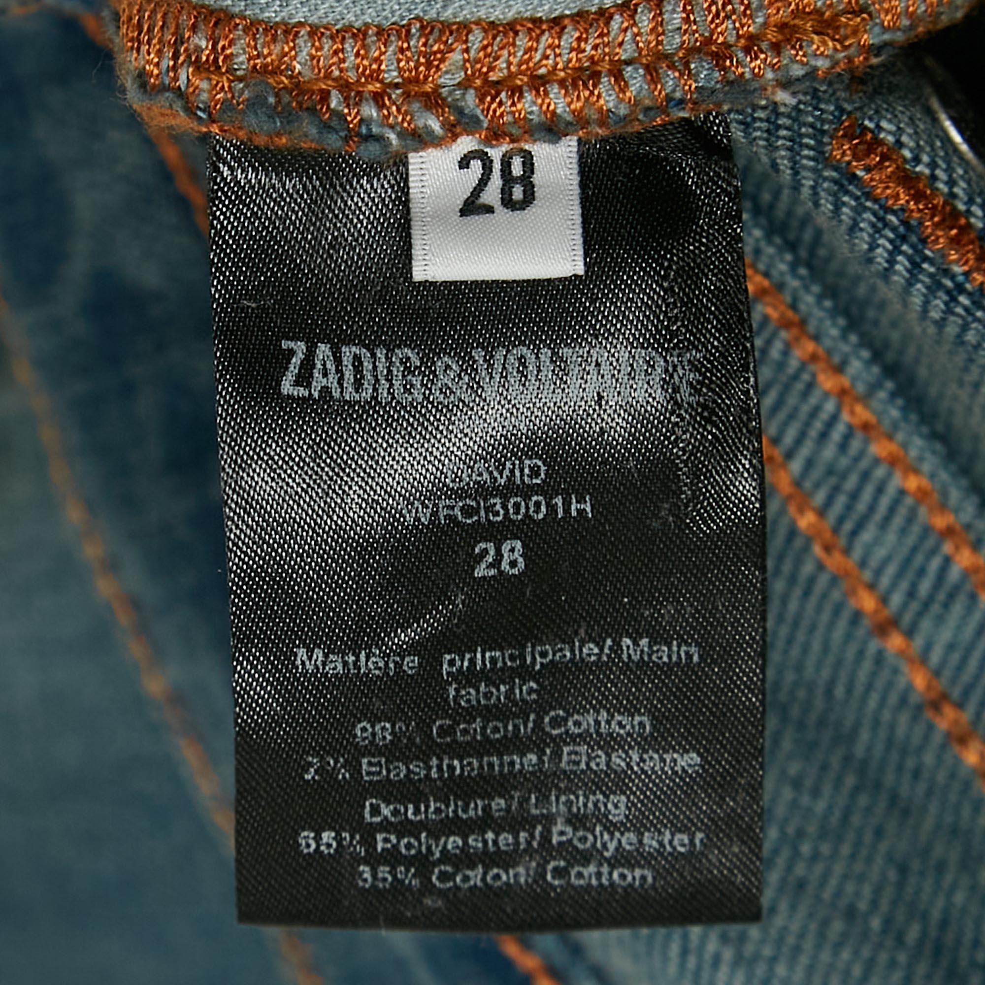 Zadig & Voltaire Blue Brushed Denim David Jeans XS Waist 30