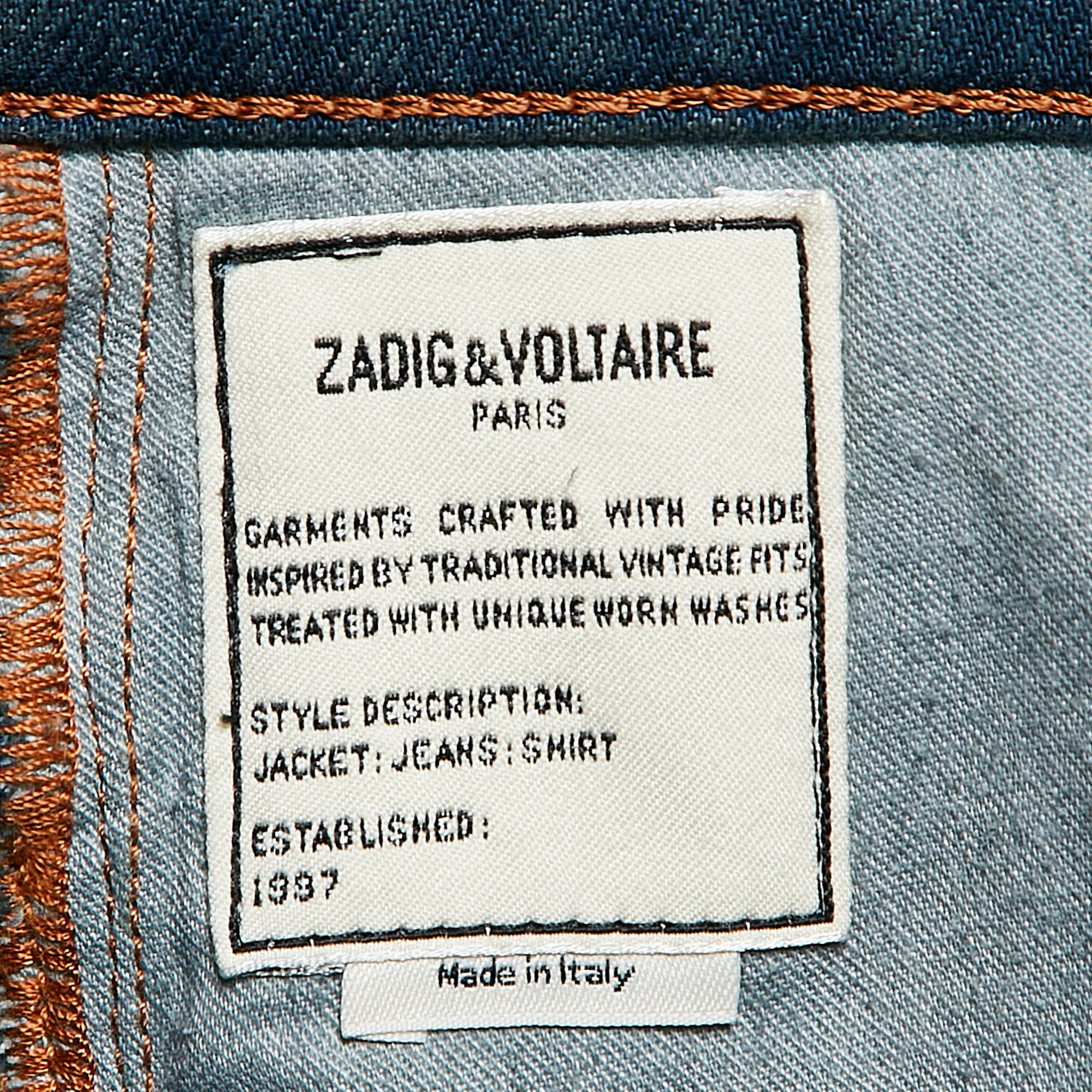 Zadig & Voltaire Blue Brushed Denim David Jeans L Waist 32.5