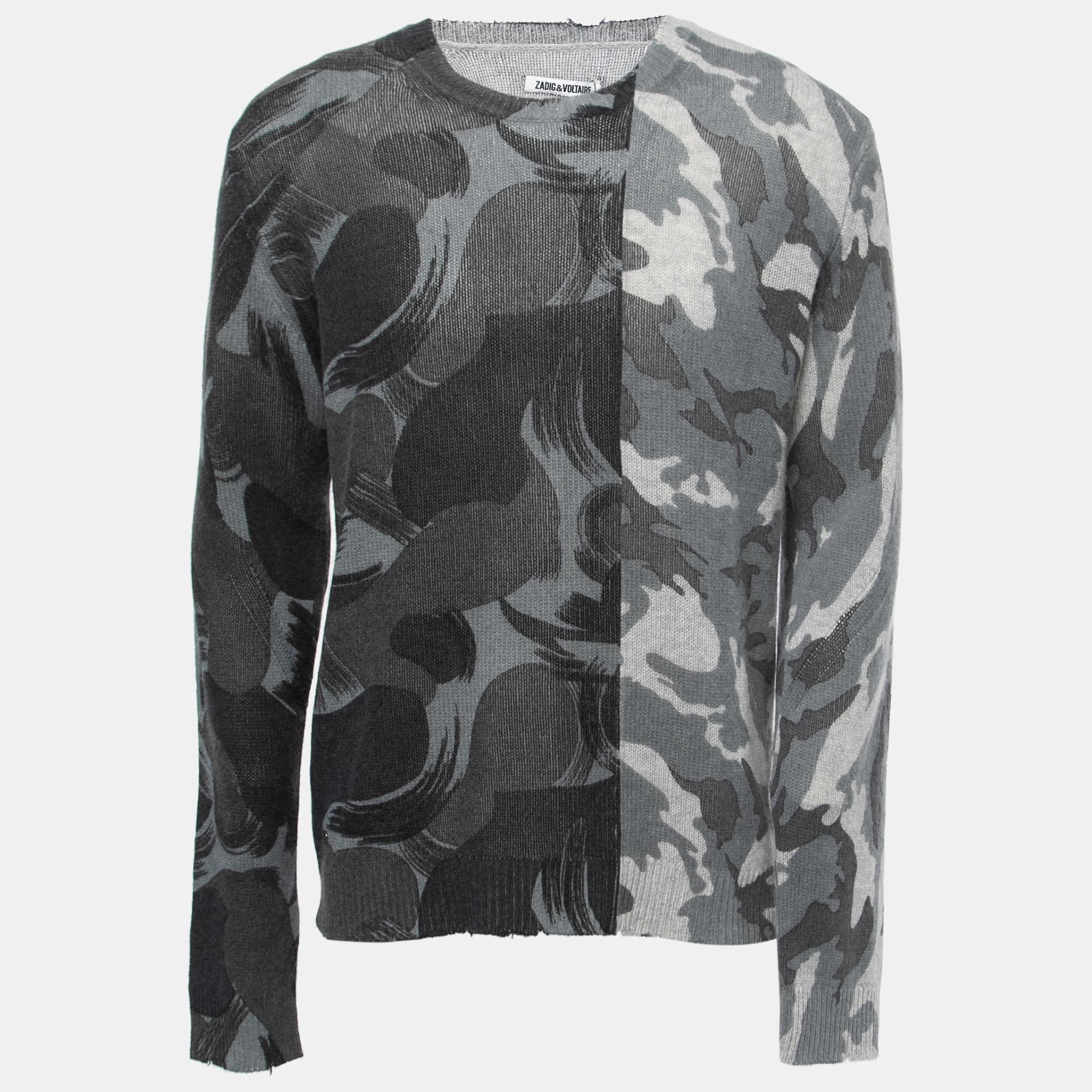 Zadig & Voltaire Grey Camo Cashmere Knit Kennedy Bis Sweater L