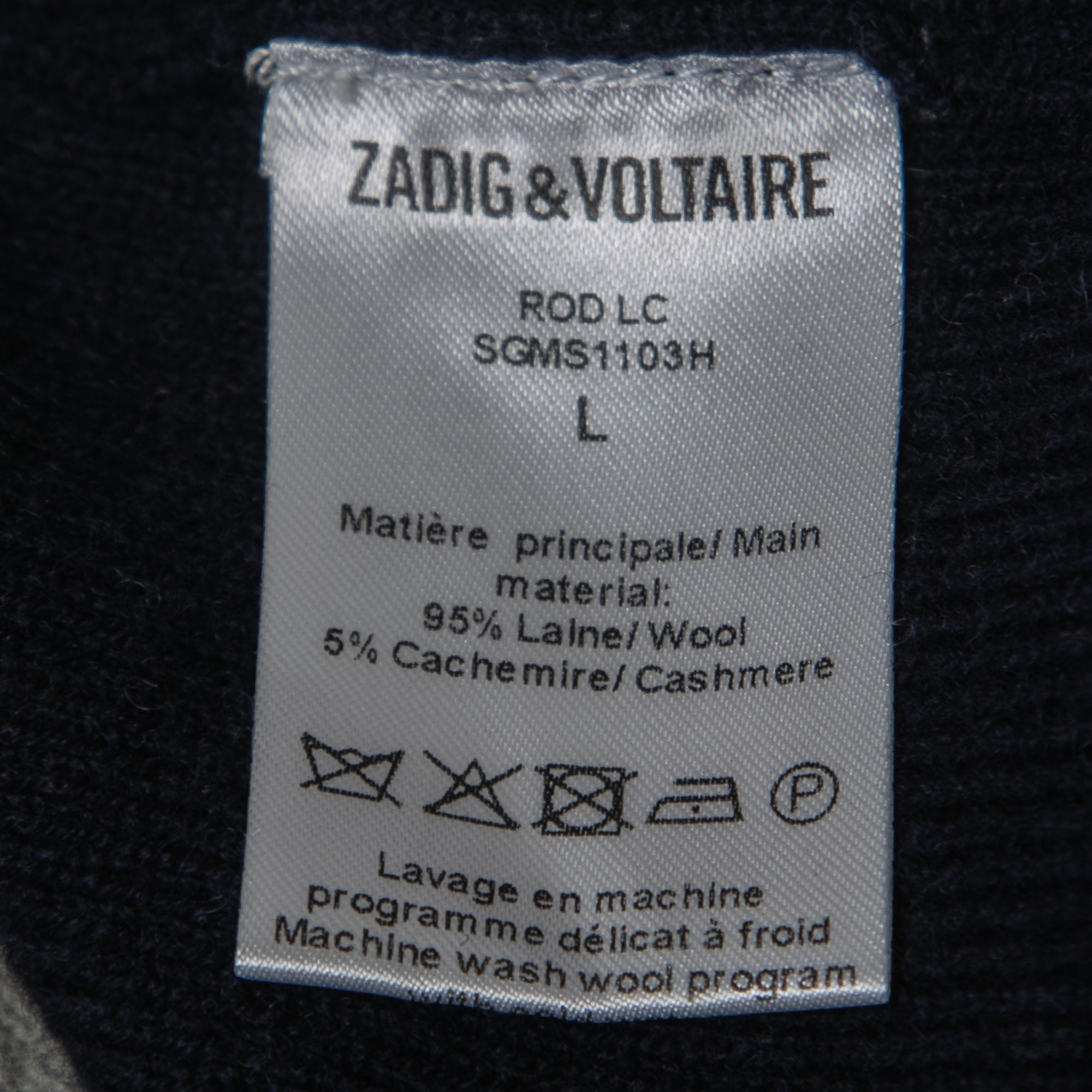 Zadig & Voltaire Grey/Blue Wool & Cashmere Knit Rod Sweater L