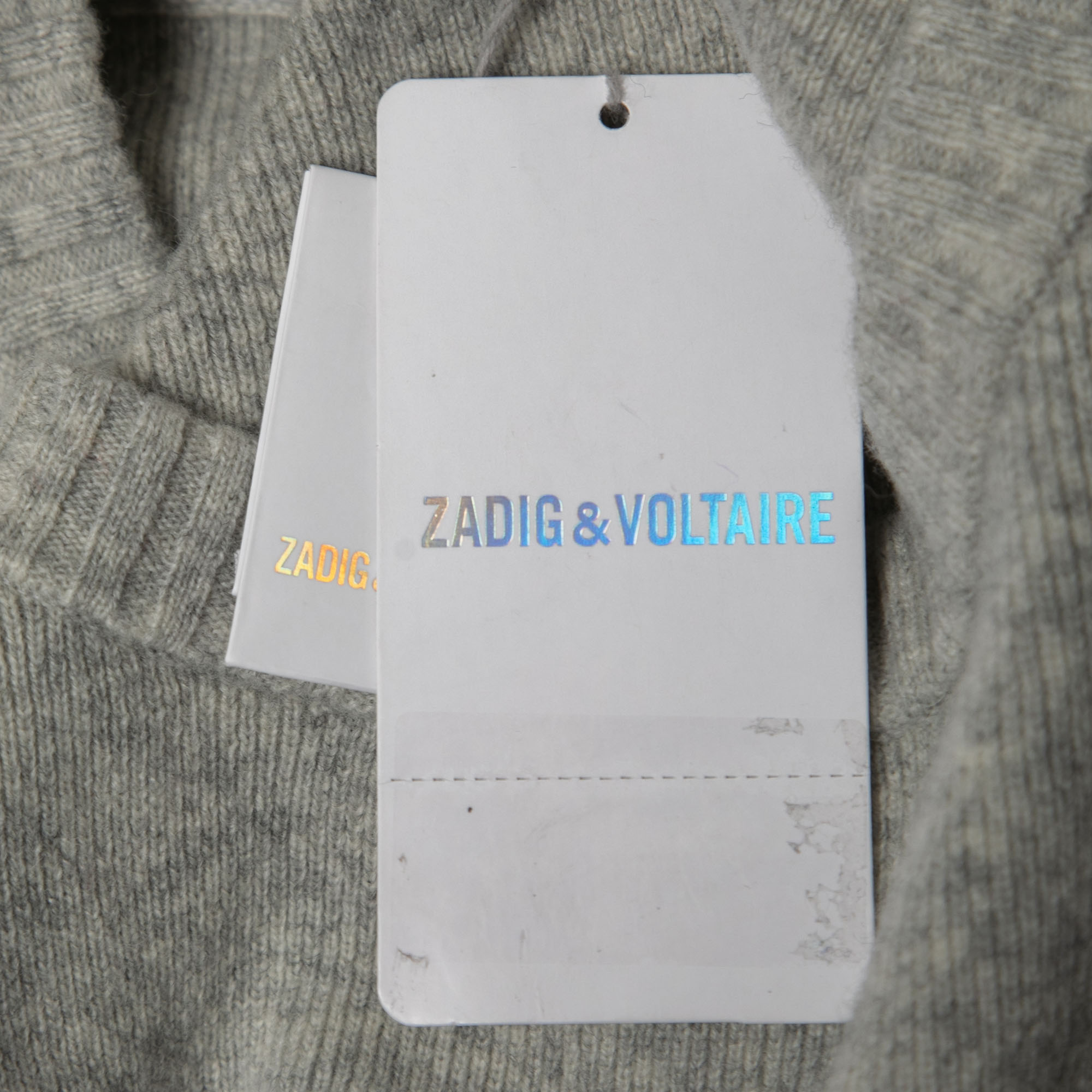 Zadig & Voltaire Grey/Blue Wool & Cashmere Knit Rod Sweater L