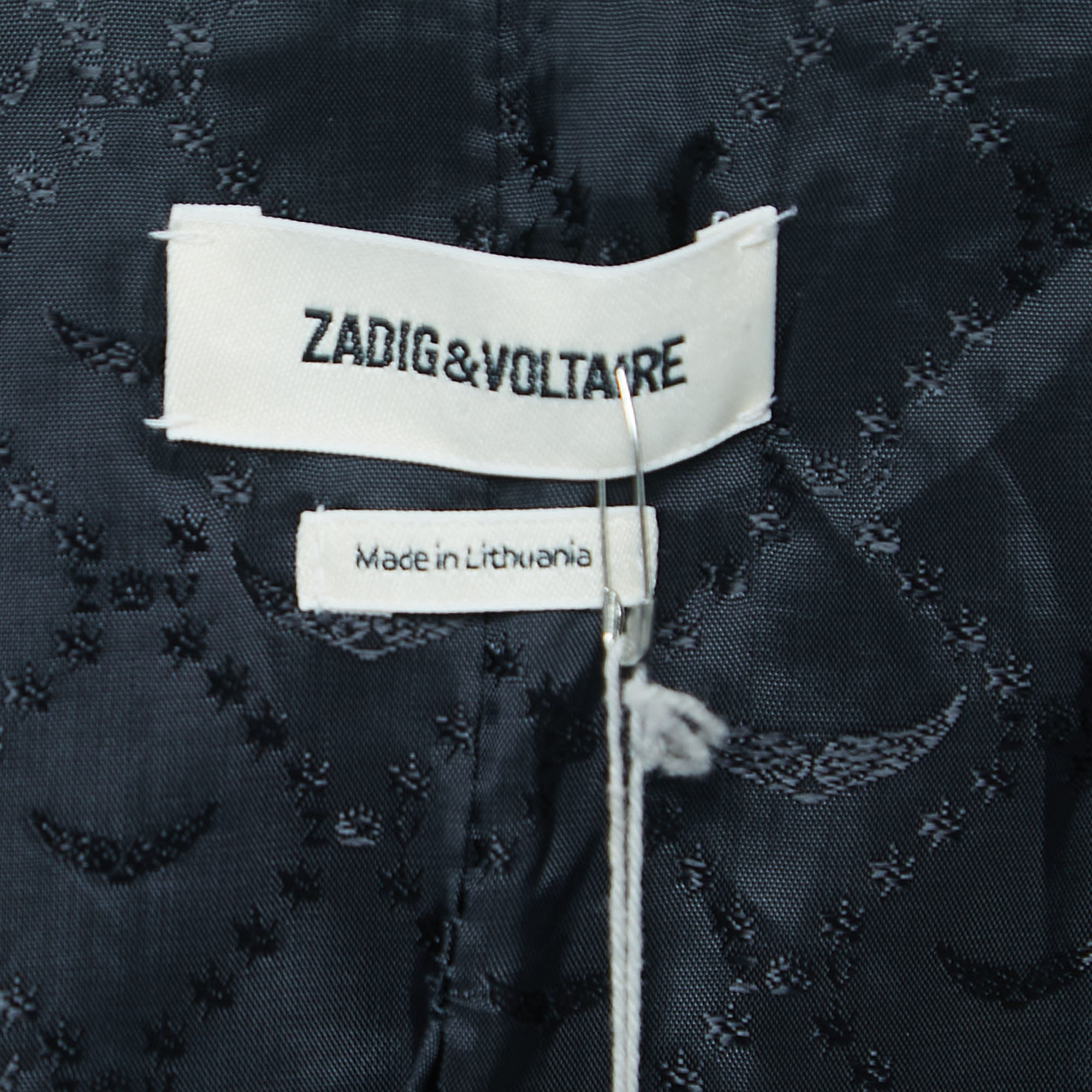 Zadig & Voltaire Black Patterned Wool Panel Trimmed Coat M