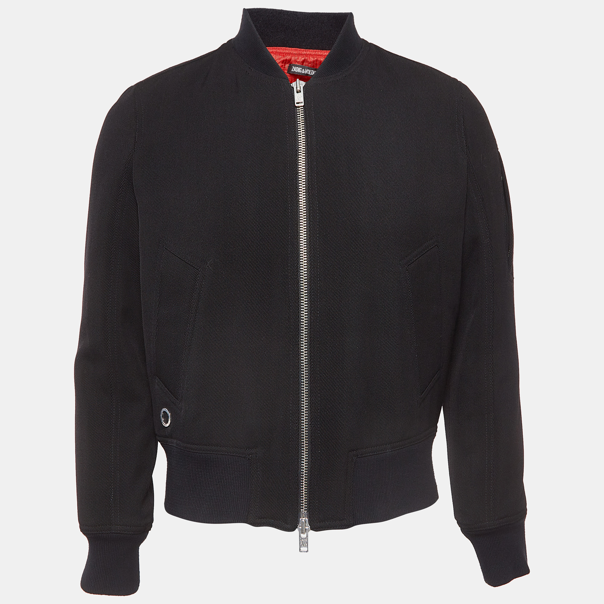Zadig & voltaire black wool blend twill zip front jacket s