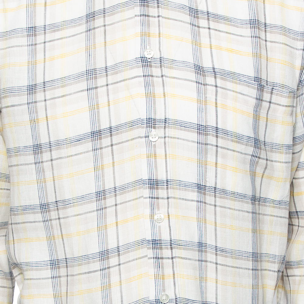 Zegna Sport Off-White Checked Linen Button Front Shirt M