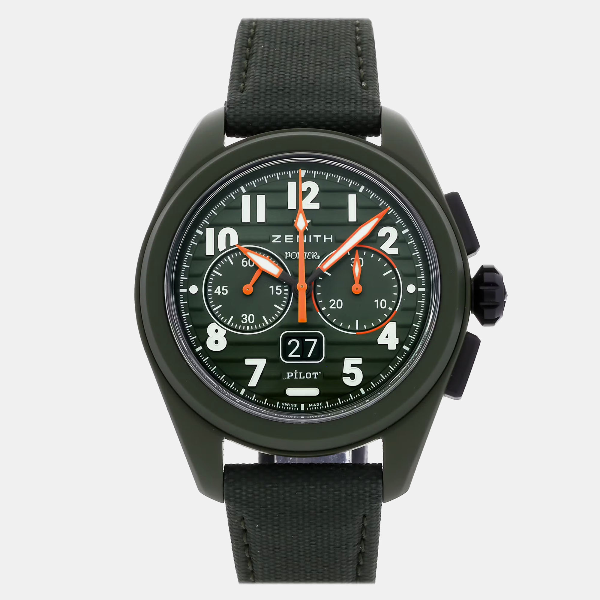 Pre-Owned Zenith Pilot Big Date Flyback Porter Limited Edition, Green
Pre-Owned Zenith Pilot Big Date Flyback Porter Limited Edition, Green
