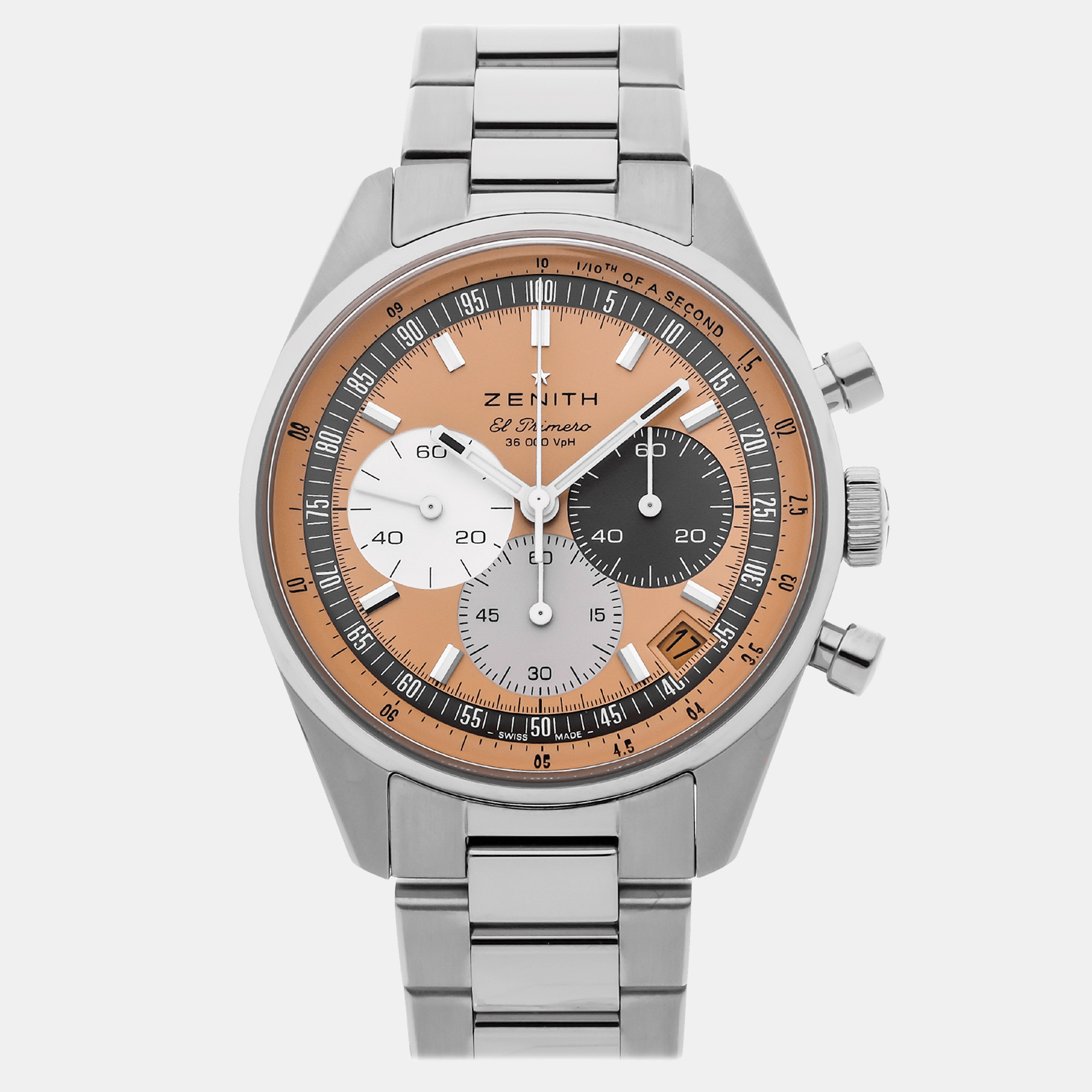 Zenith orange stainless steel chronomaster 03.3201.3600/18.m3200 automatic men's wristwatch 38 mm