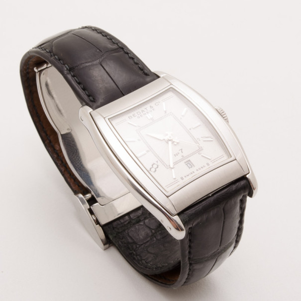 Bedat &amp; Co. No. 7 Silver Dial Mens Leather Watch Black